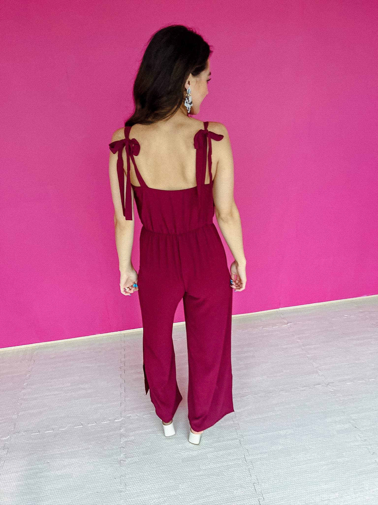 Tyla Shoulder Tie Jumpsuit - Berry