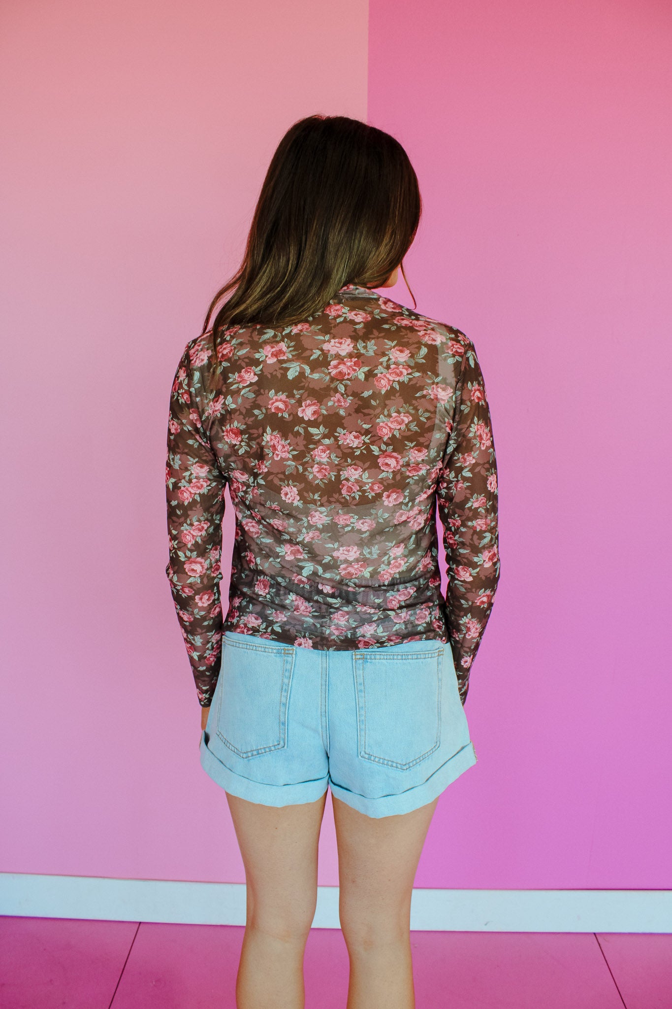 Stevie Mesh Mock Neck Top - Rose Brown + Sage + Rose