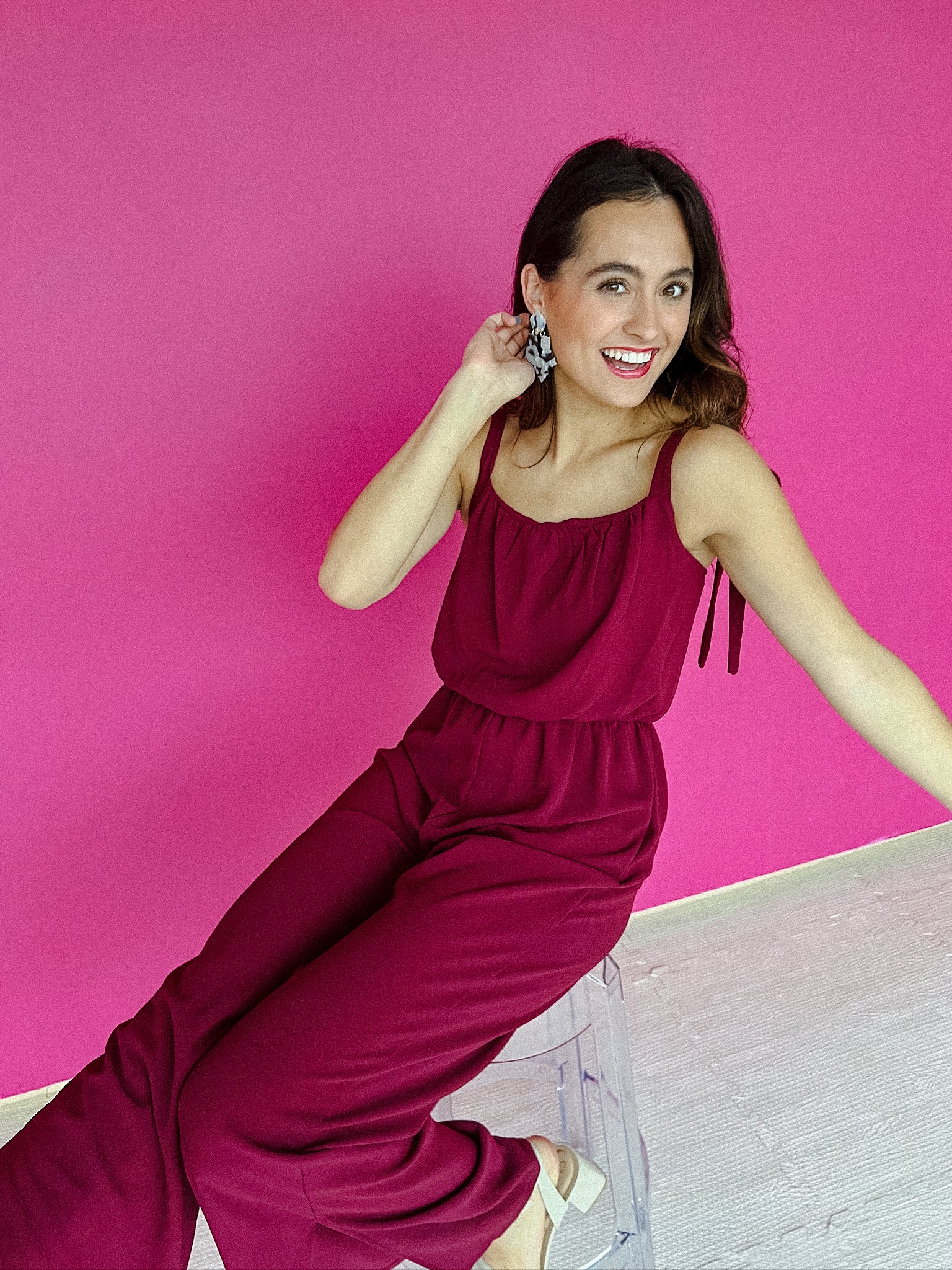 Tyla Shoulder Tie Jumpsuit - Berry