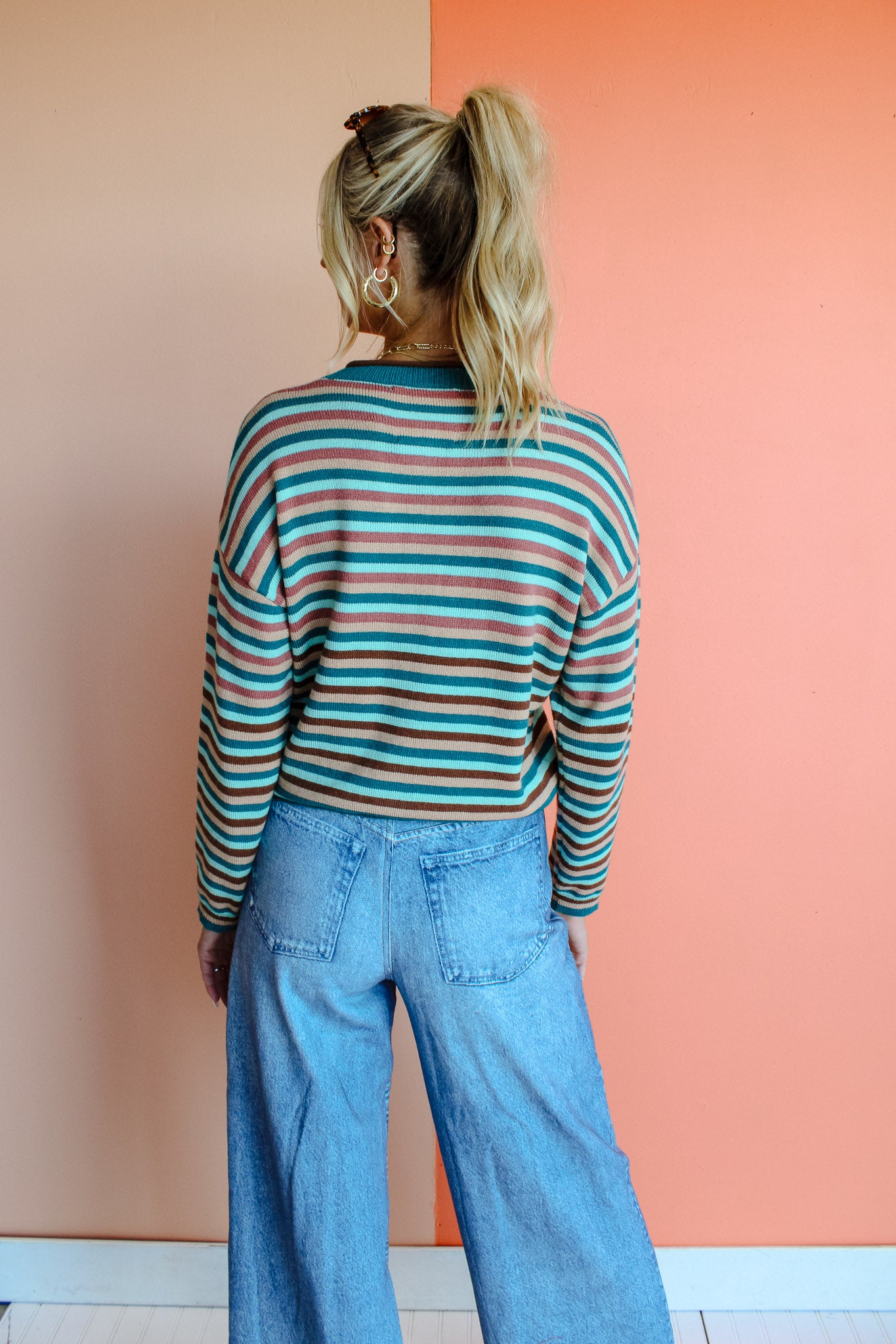 Brady Striped Cardigan - Kingfisher + Peacock + Coffee