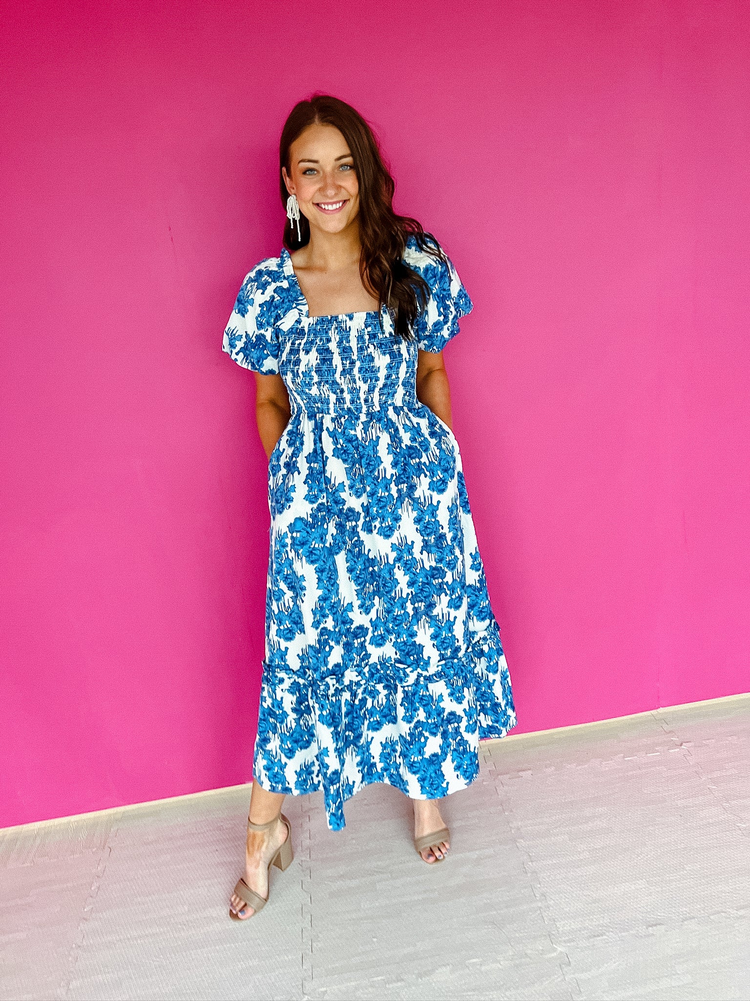 Camila Smocked Maxi Dress - French Navy + Air Force Blue + Soft White