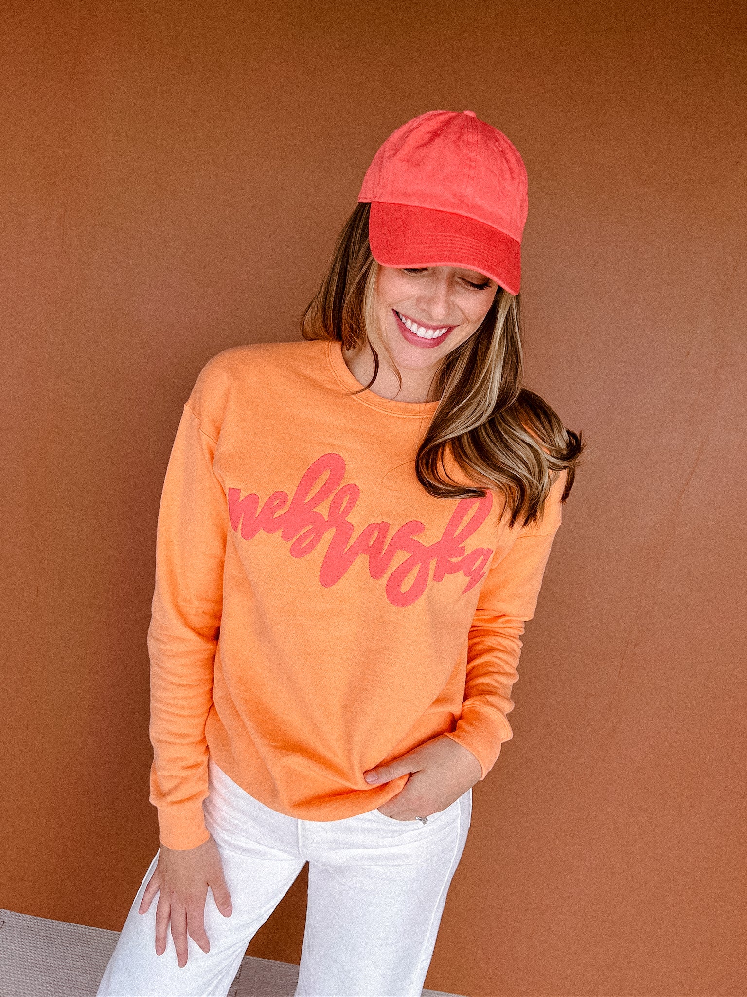 Nebraska Sweatshirt - Tangerine + Flamingo