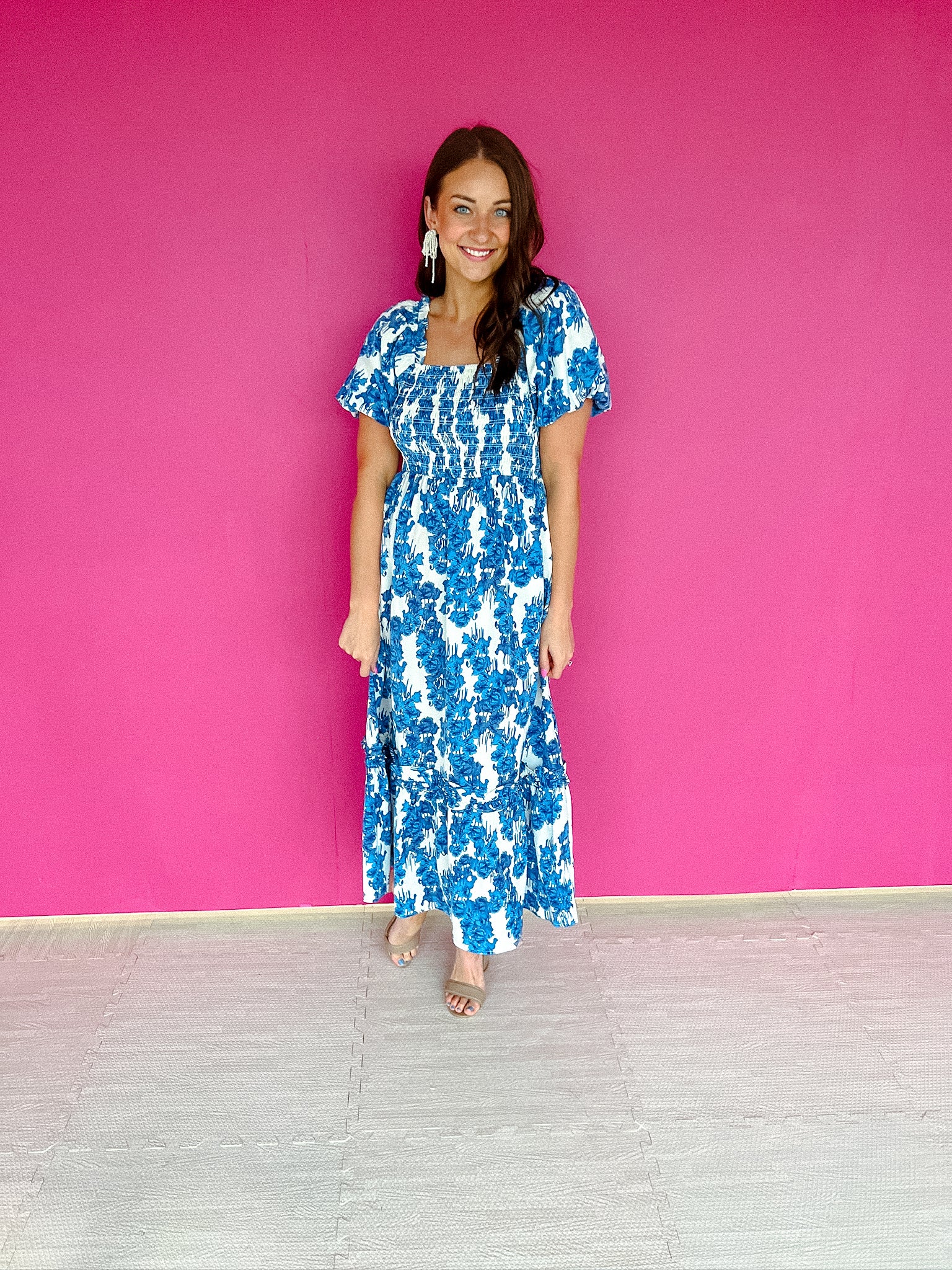 Camila Smocked Maxi Dress - French Navy + Air Force Blue + Soft White