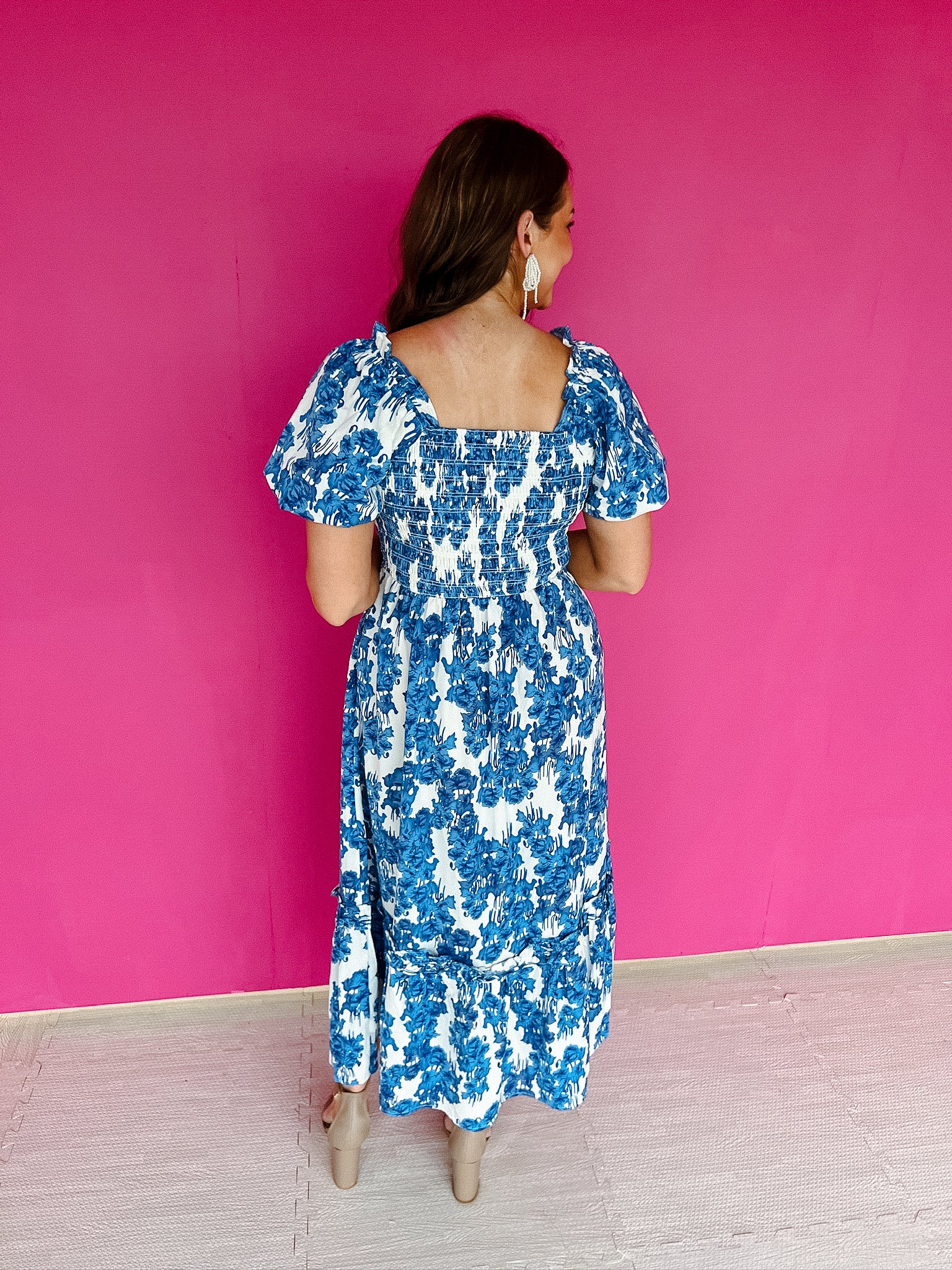 Camila Smocked Maxi Dress - French Navy + Air Force Blue + Soft White