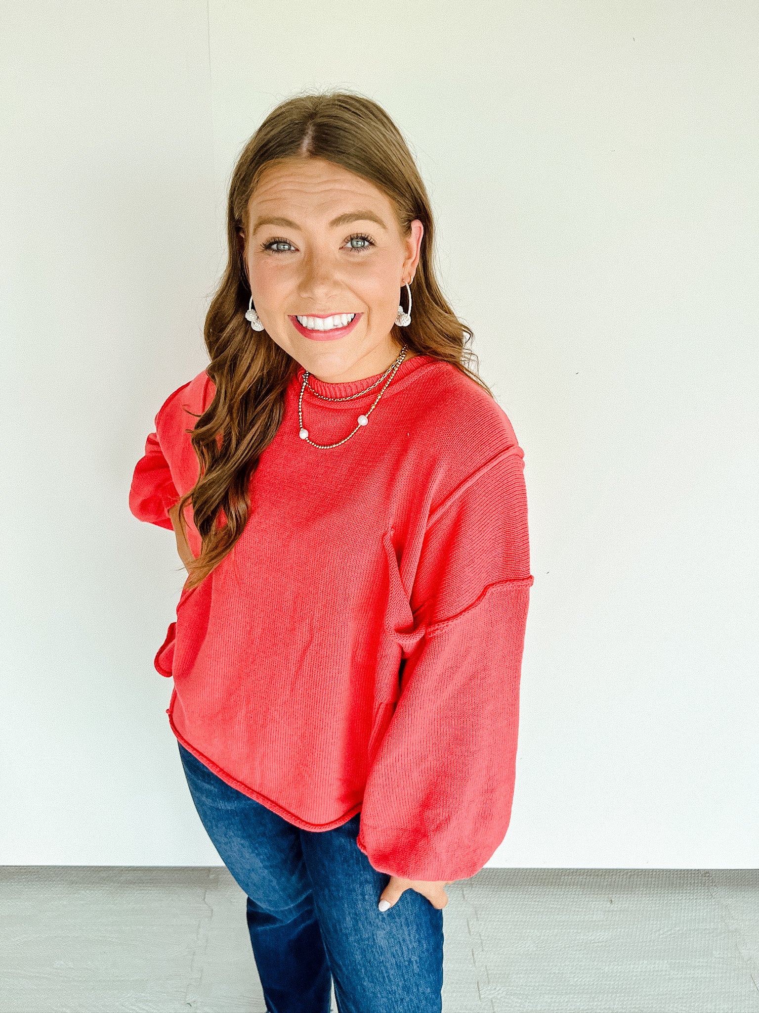 Jana Oversized Sweater - Coral Red