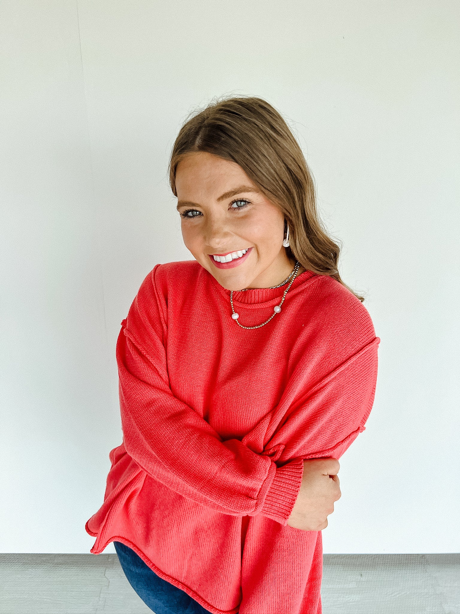 Jana Oversized Sweater - Coral Red