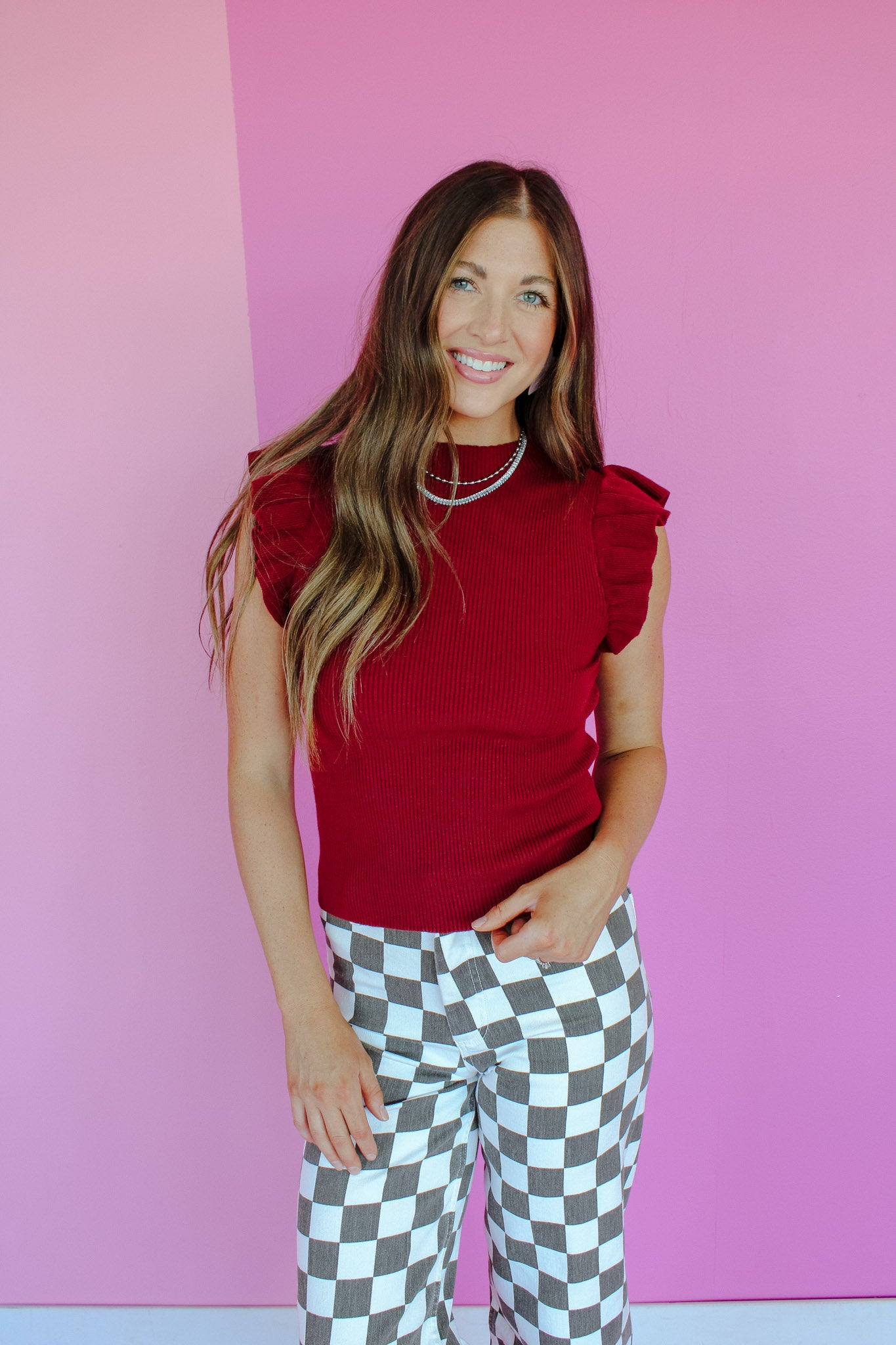 Leslie Ruffle Sleeve Ribbed Sweater