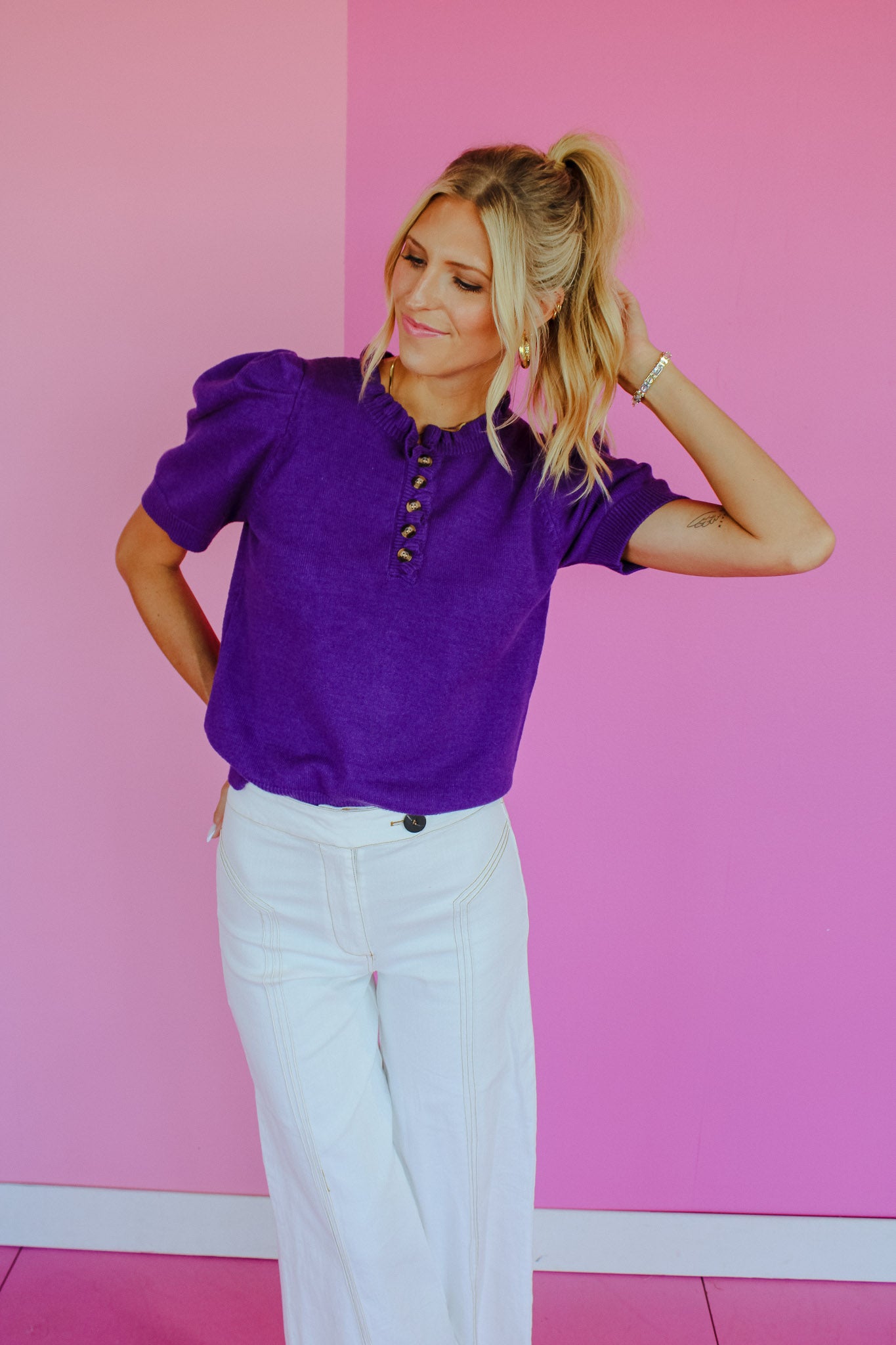 Tyra Short Sleeve Sweater - Warm Purple