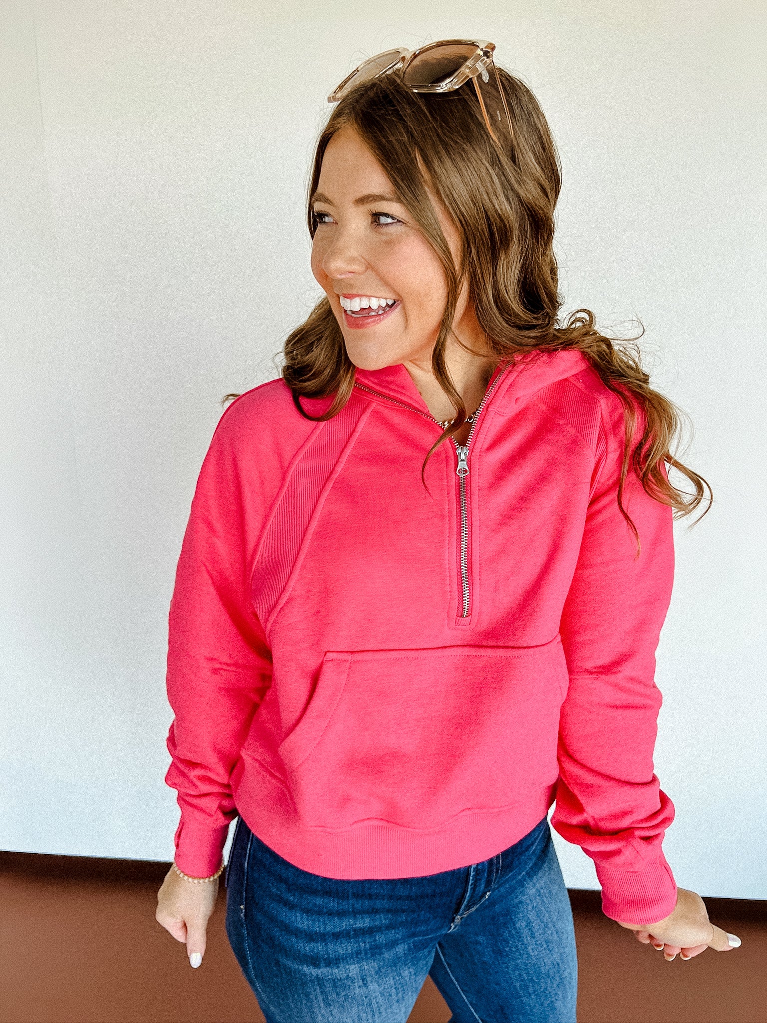 Mattie French Terry Cropped Hoodie - Bright Pink