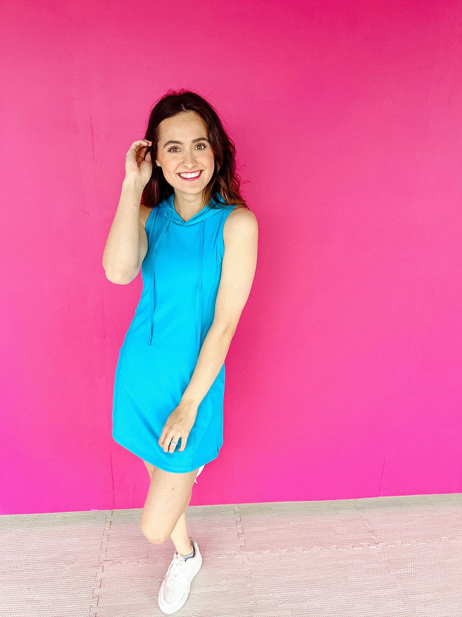[Ellevate Basics] Gianna Sleeveless Athleisure Dress - Lagoon Blue