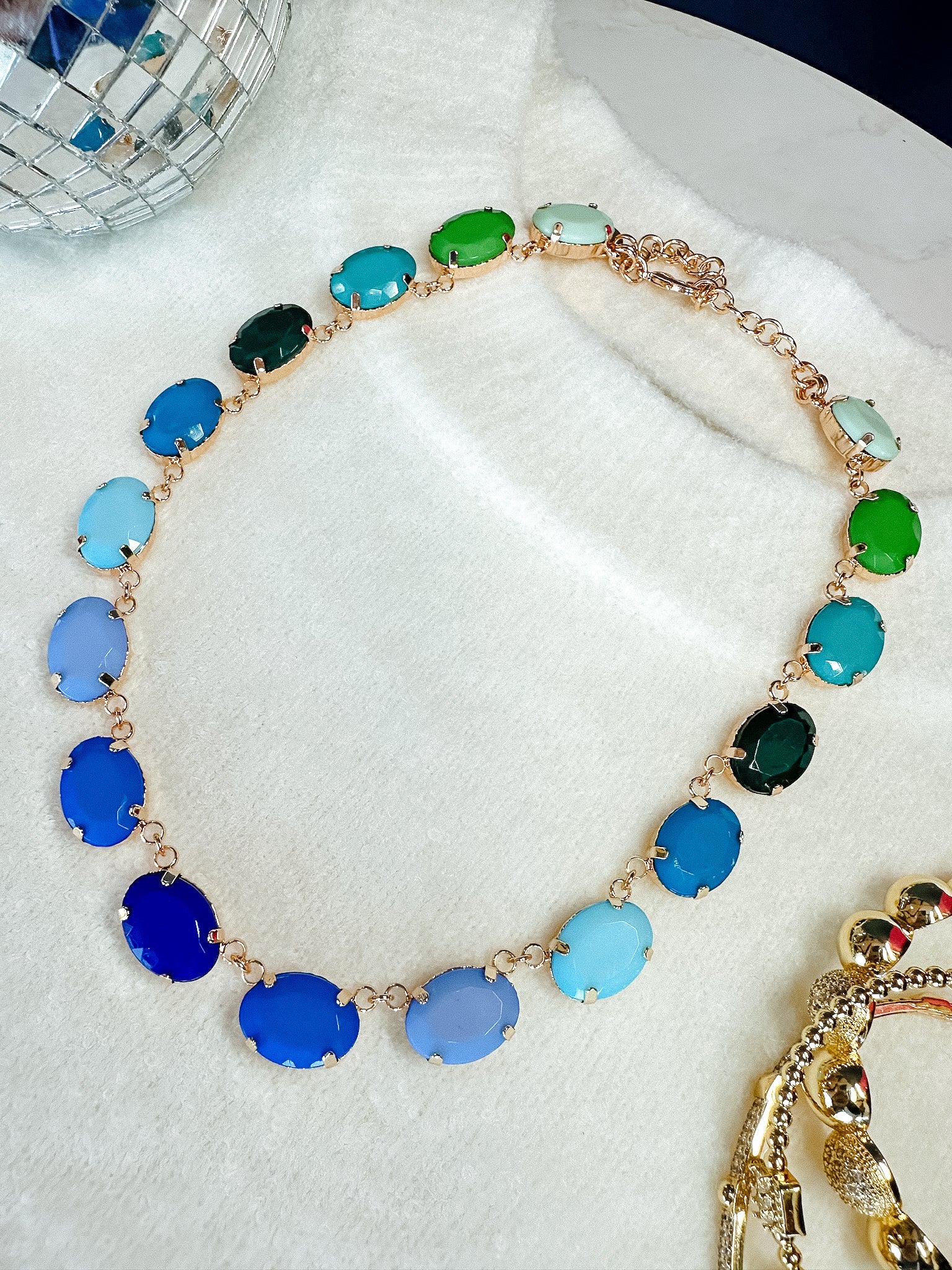 [Treasure Jewels] Aviva Bubble Necklace - Gold + Leaf Green + Turquoise