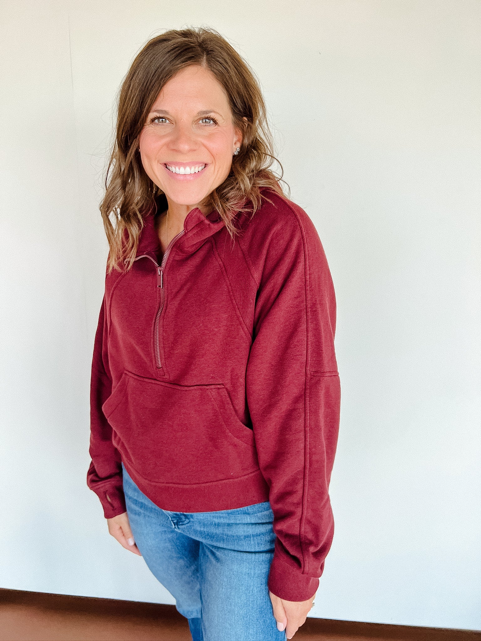 Mattie French Terry Cropped Hoodie - Burgundy