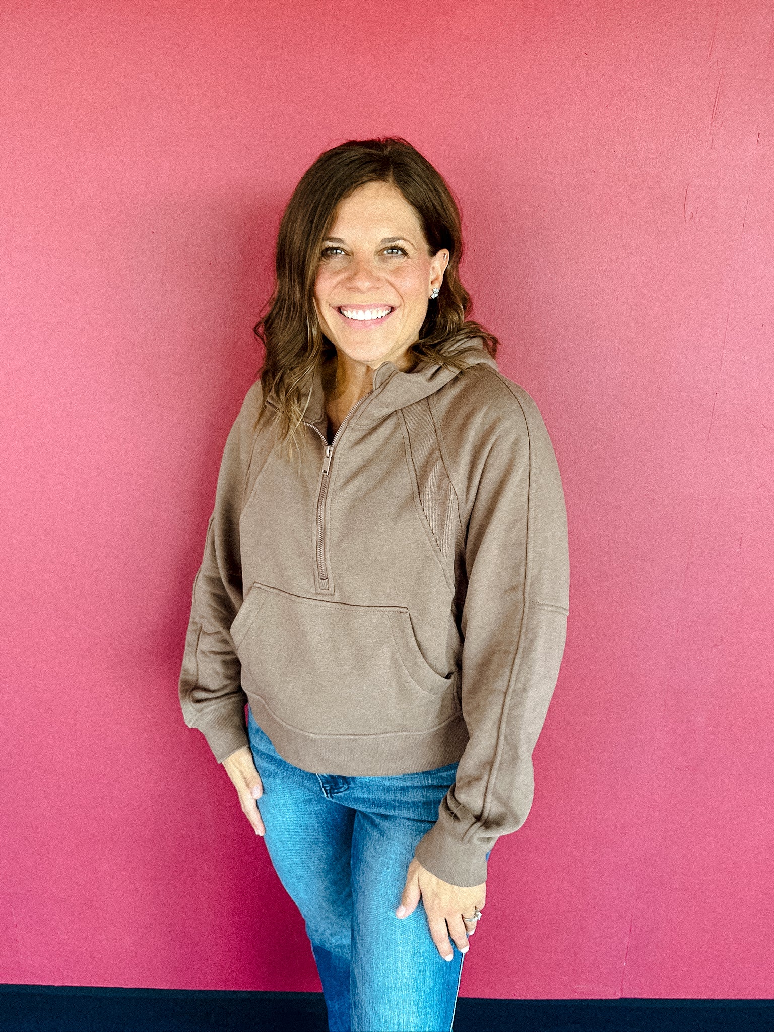 Mattie French Terry Cropped Hoodie - Rose Brown