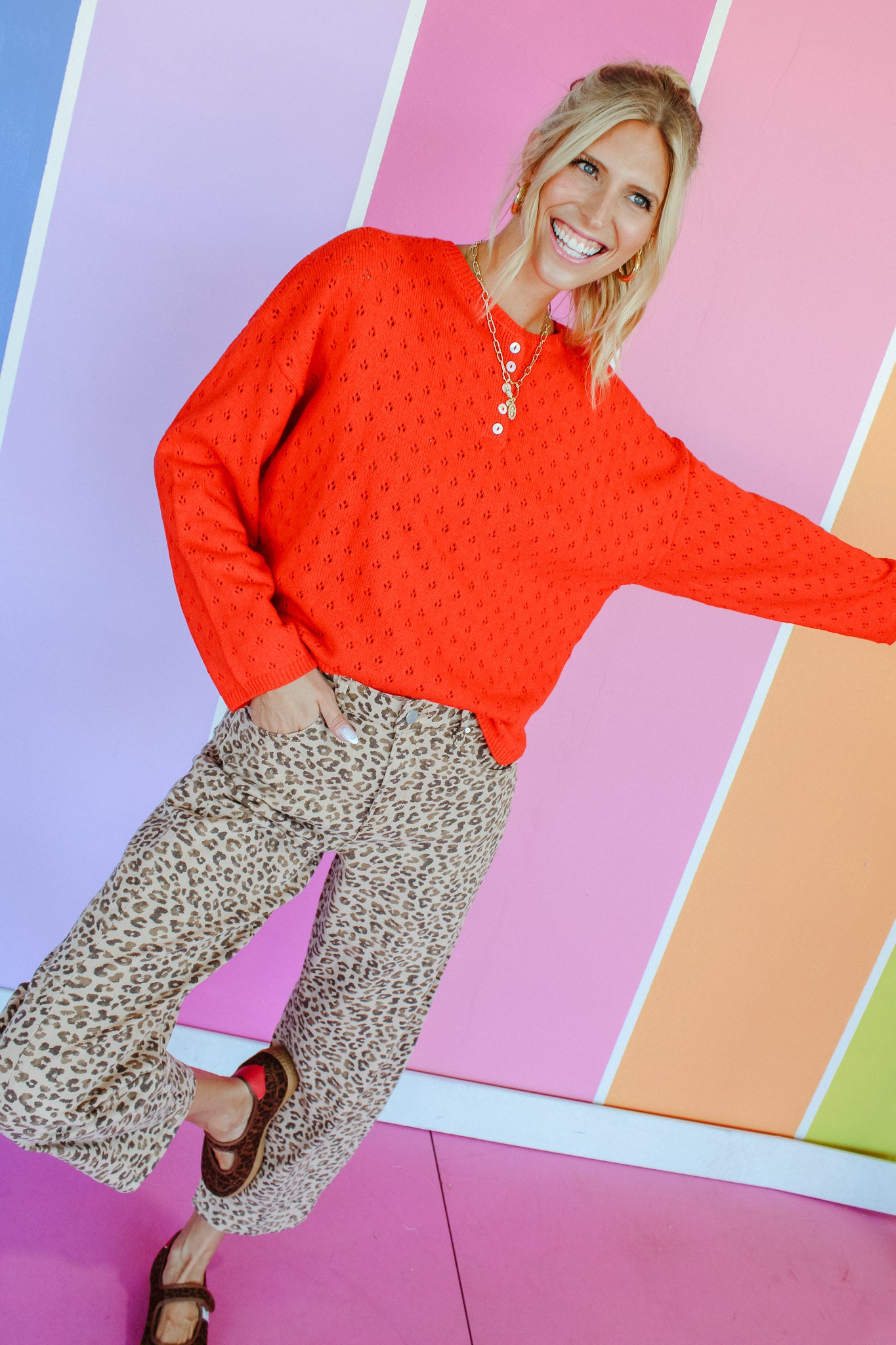 Linda Eyelet Sweater - Geranium
