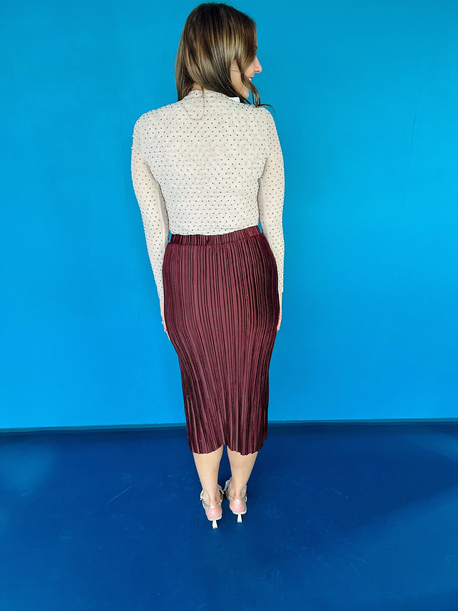 Felicia Pleated Velvet Skirt - Dark Maroon