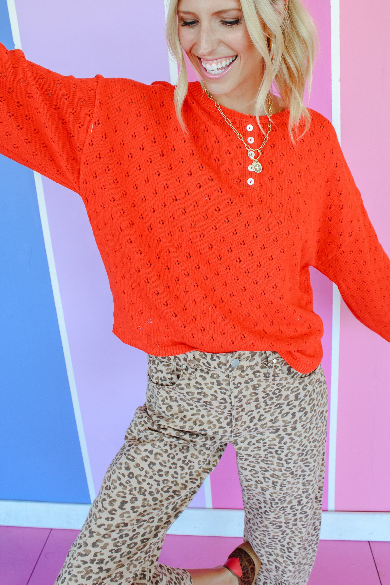 Linda Eyelet Sweater - Geranium