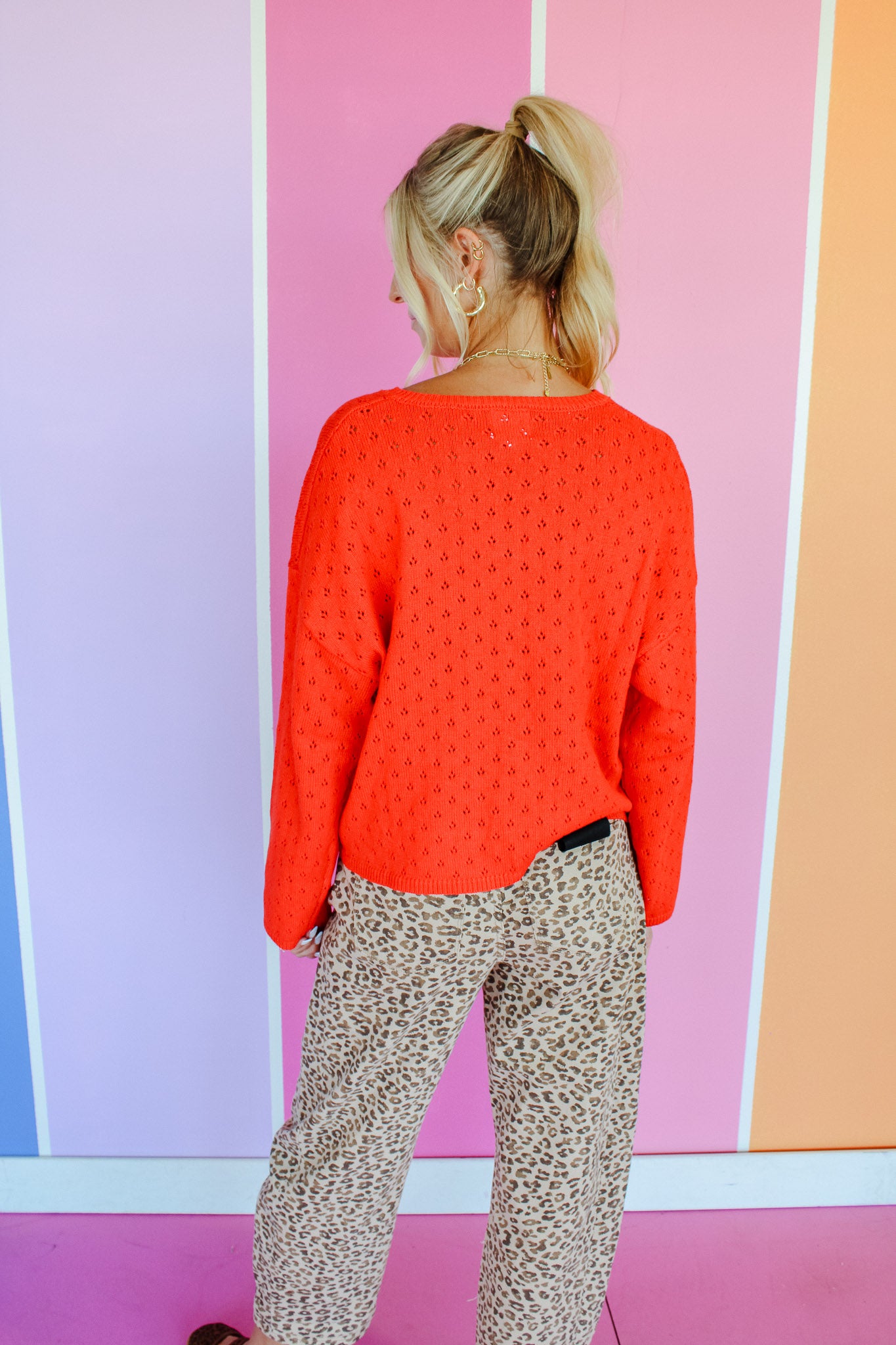 Linda Eyelet Sweater - Geranium