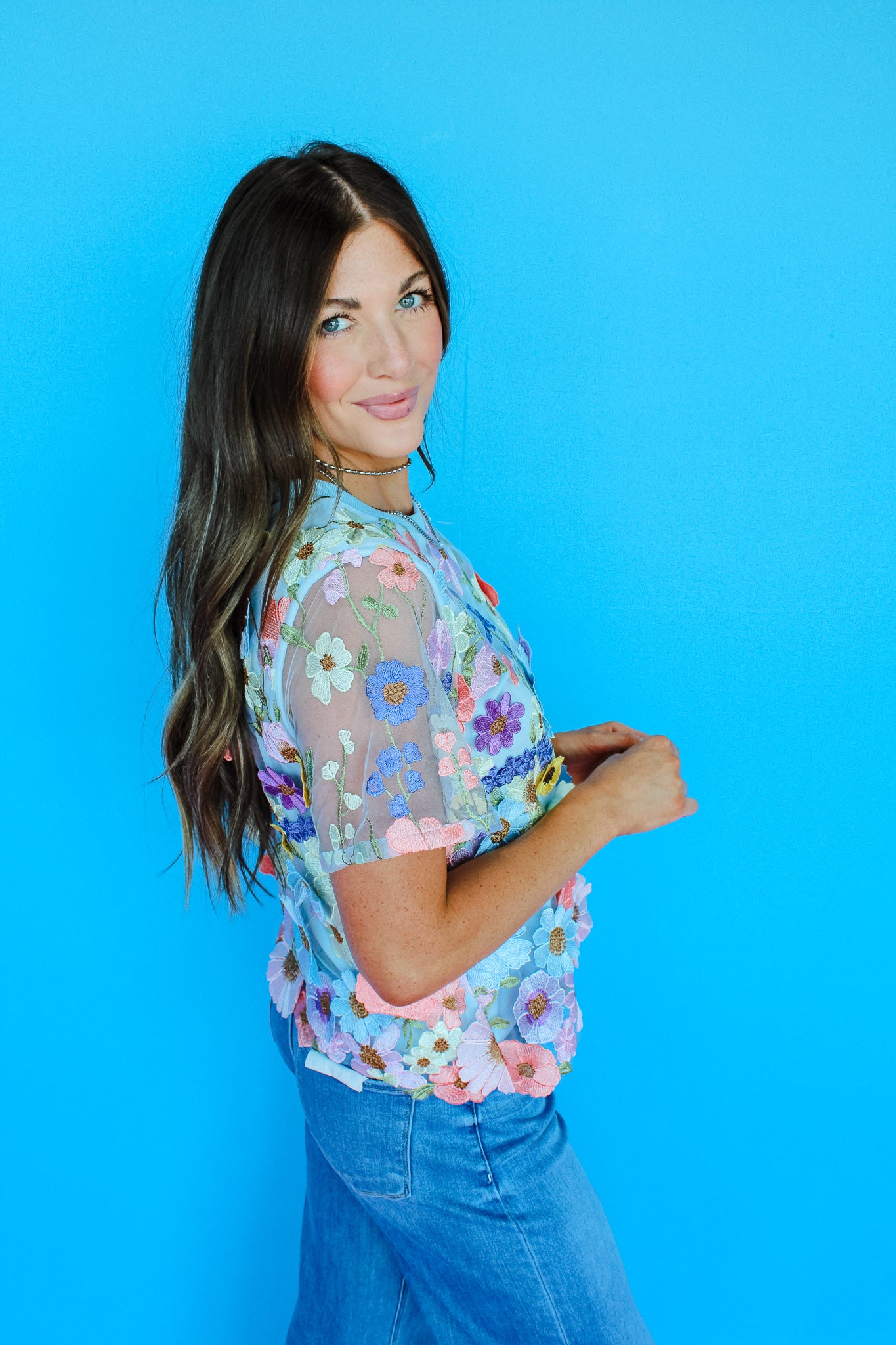 Desiree Floral Blouse - Powder Blue + Primrose