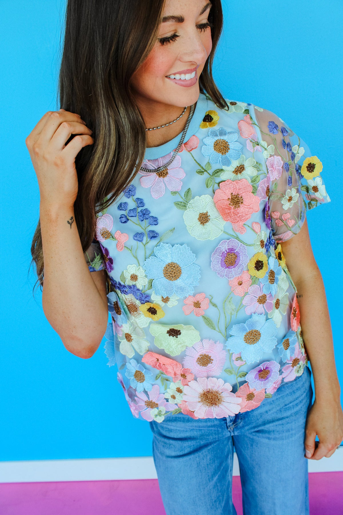 Desiree Floral Blouse - Powder Blue + Primrose — MyEllement Boutique