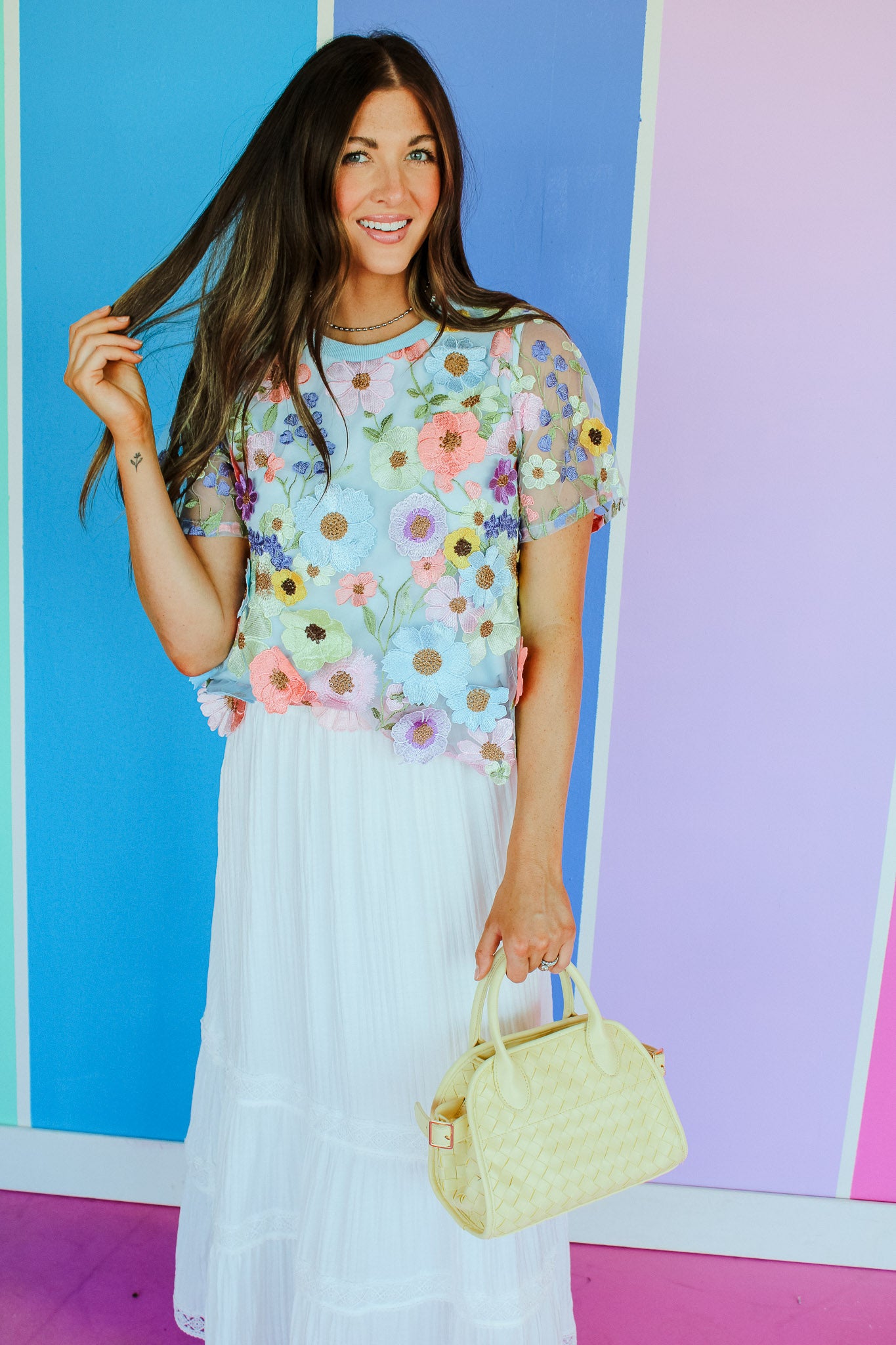 Desiree Floral Blouse - Powder Blue + Primrose