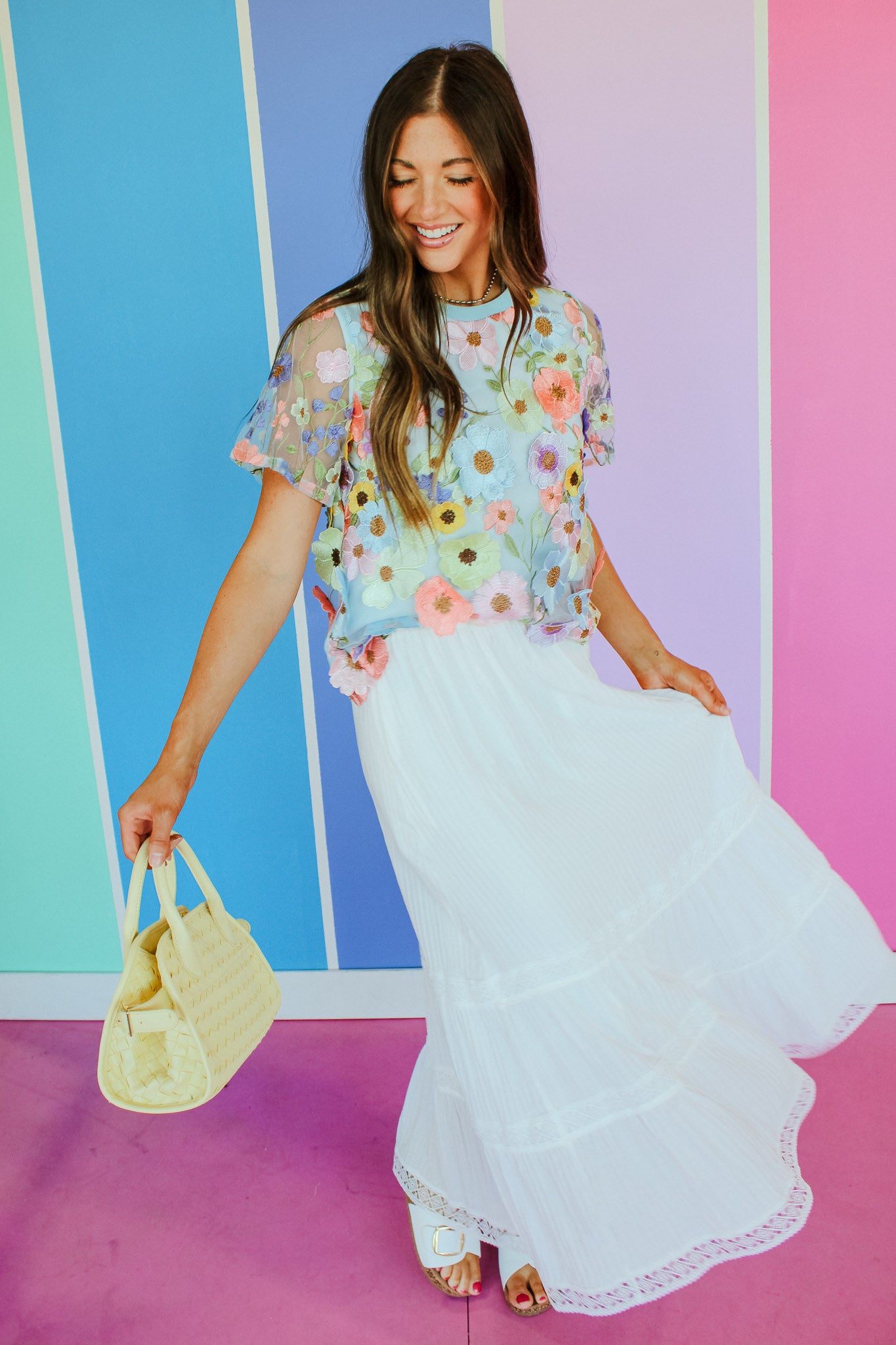 Desiree Floral Blouse - Powder Blue + Primrose