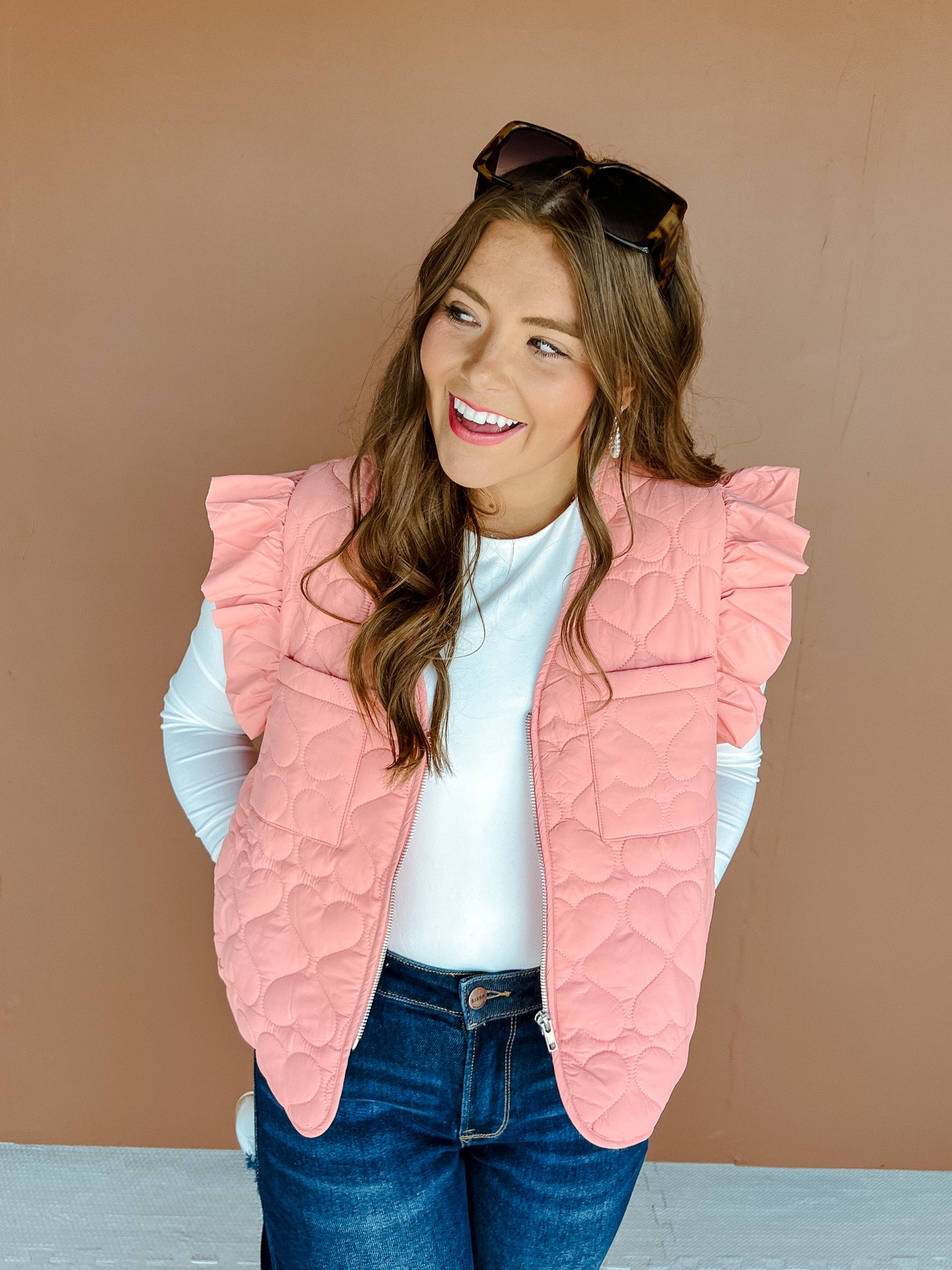 Cecilia Ruffle Vest - Light Coral