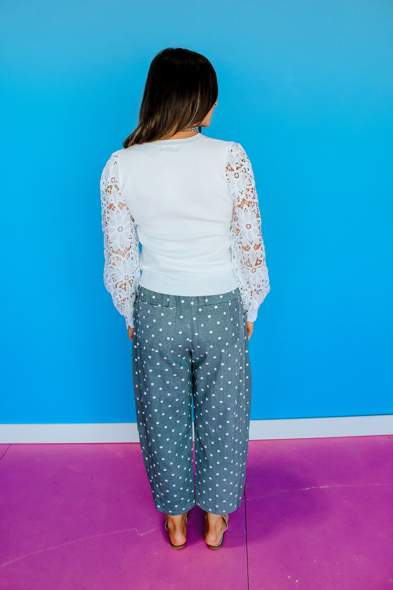 Mirabel Lace Sleeve Sweater - Cool White