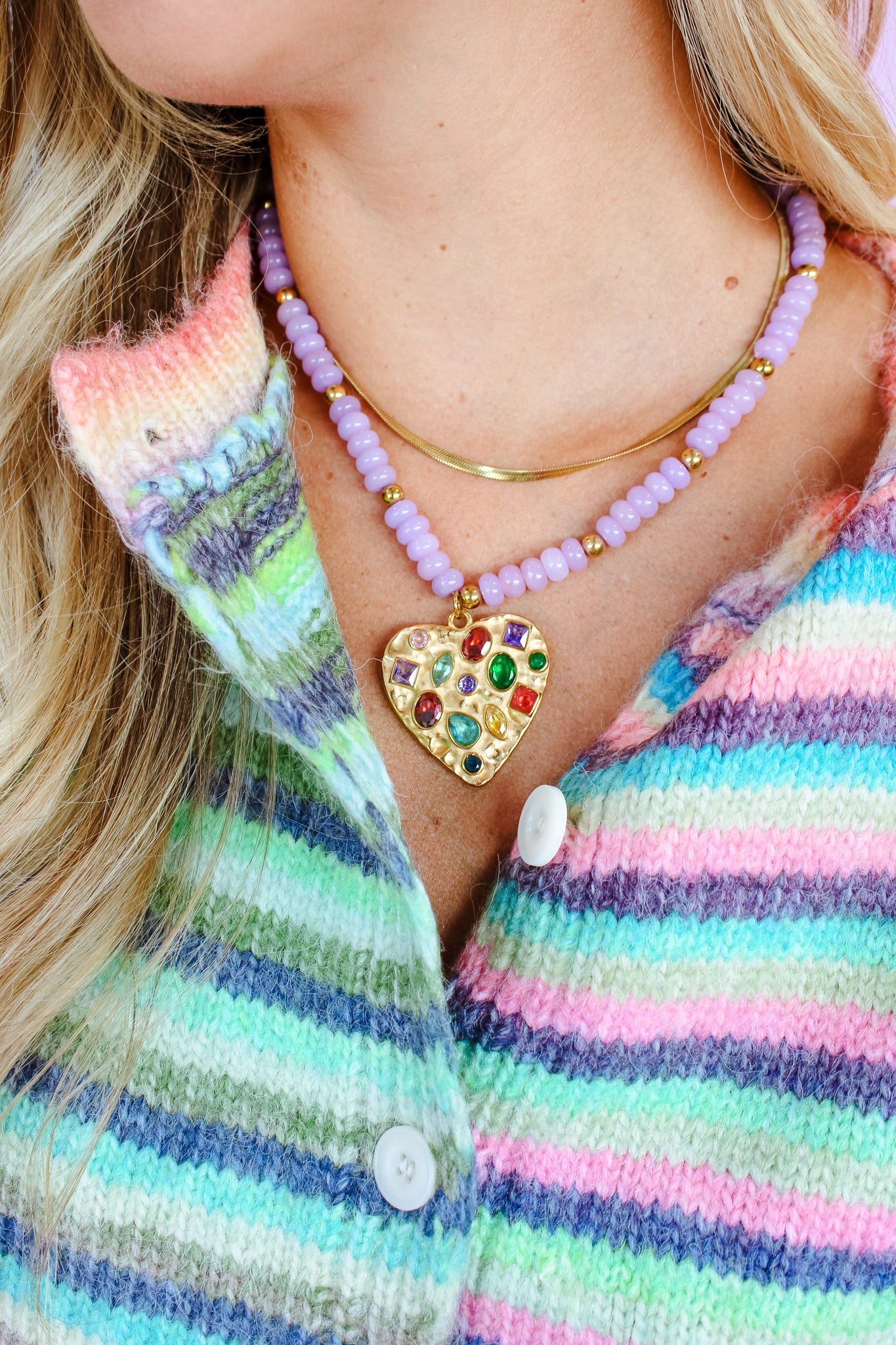 Lilac Dreams Beaded Necklace - Lilac + Gold