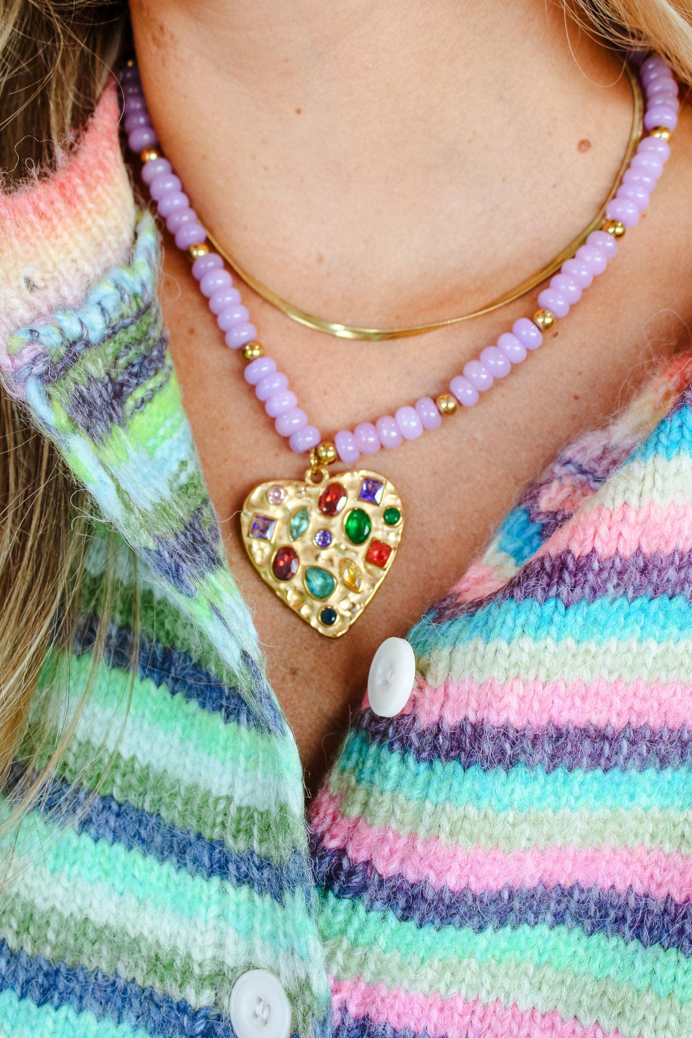Lilac Dreams Beaded Necklace - Lilac + Gold