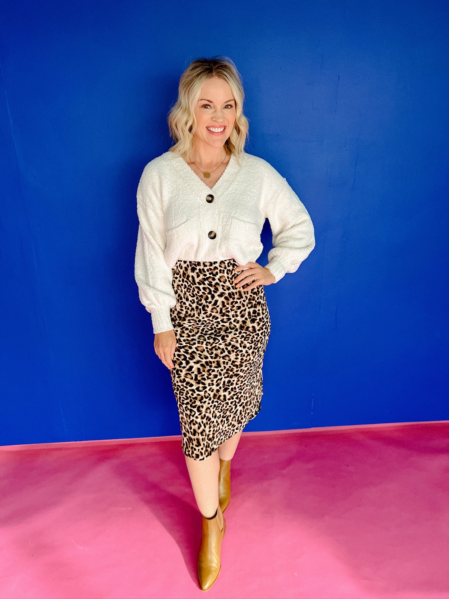 Fiona Satin Leopard Midi Skirt - Leopard