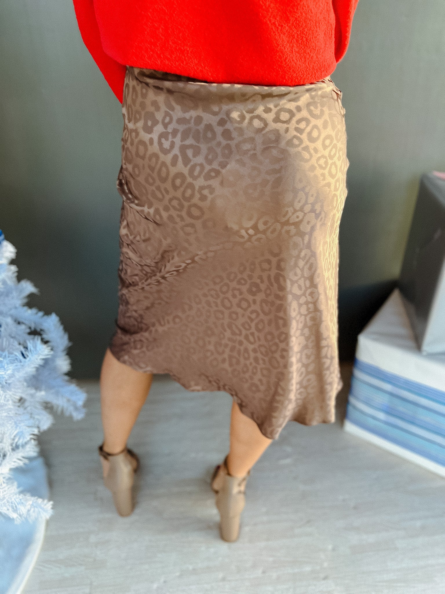 Marlena Leopard Slip Skirt - Cool Brown