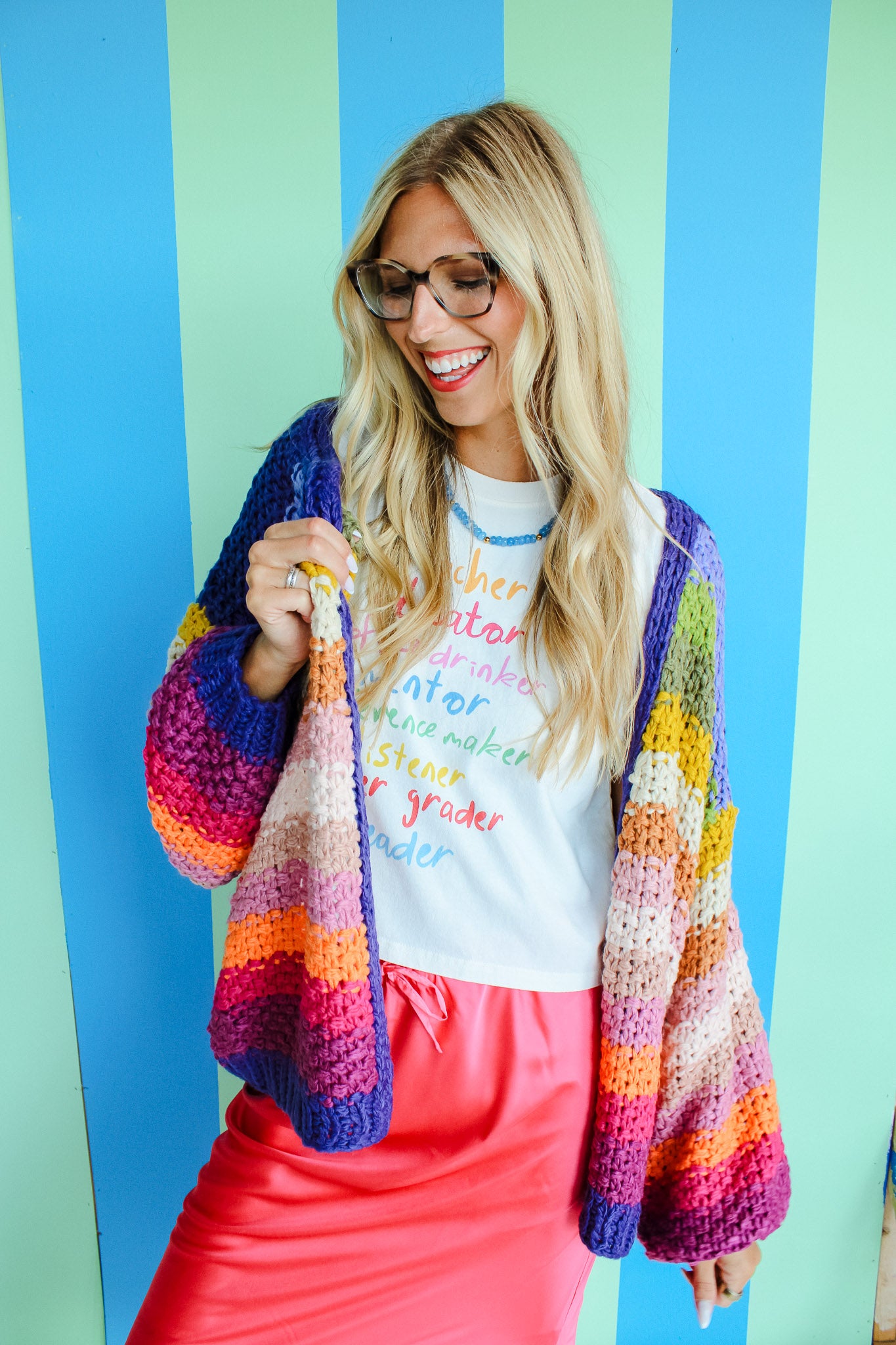 Cloud Nine Rainbow Cardigan - Royal Purple + Moss