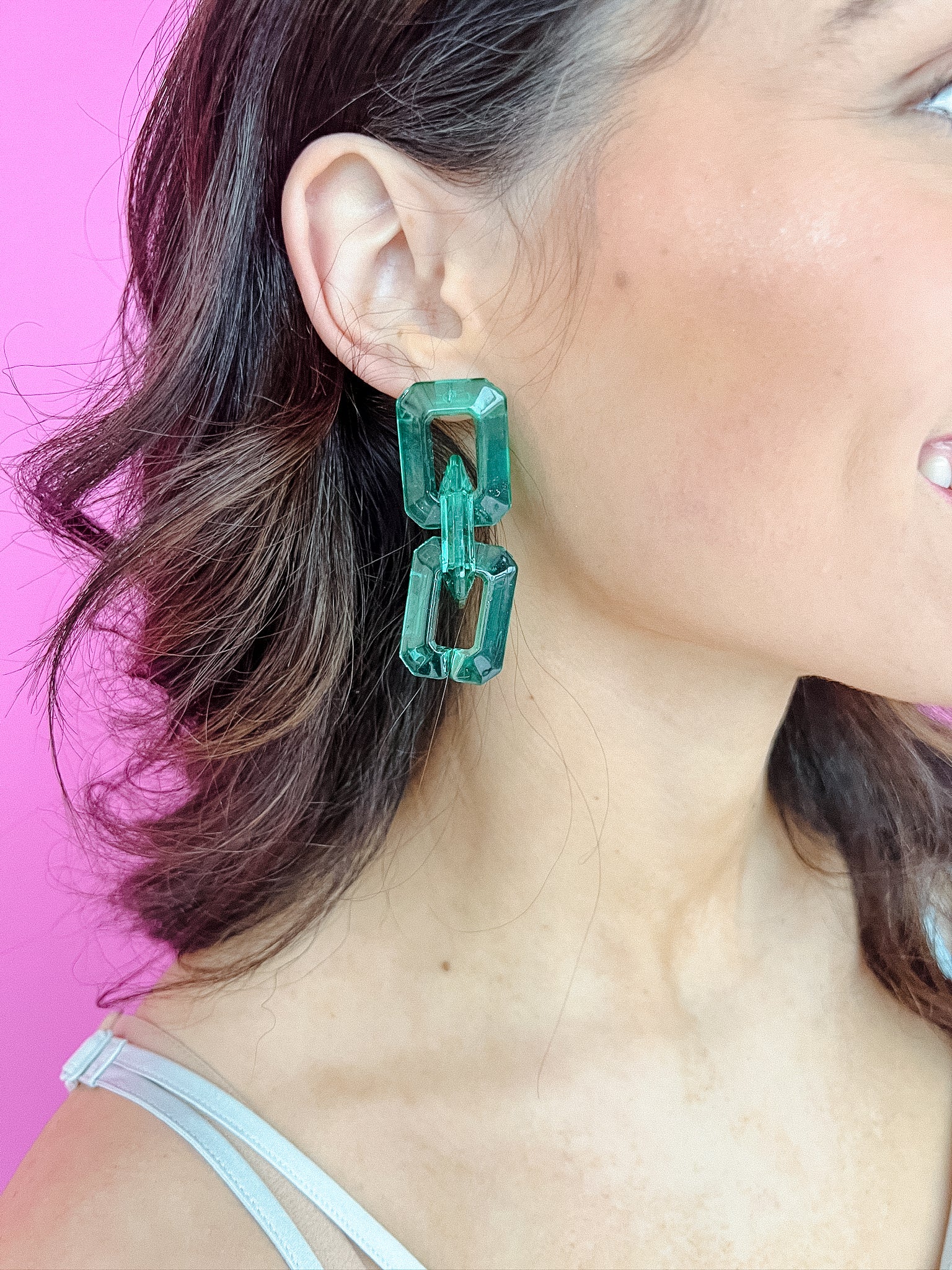 Corina Geo Drop Earrings - Light Emerald