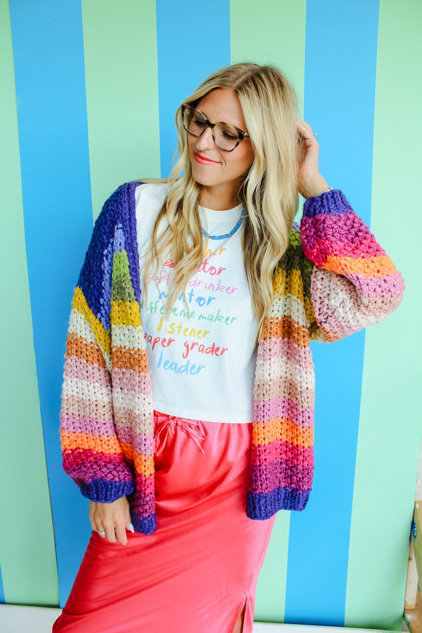 Cloud Nine Rainbow Cardigan - Royal Purple + Moss