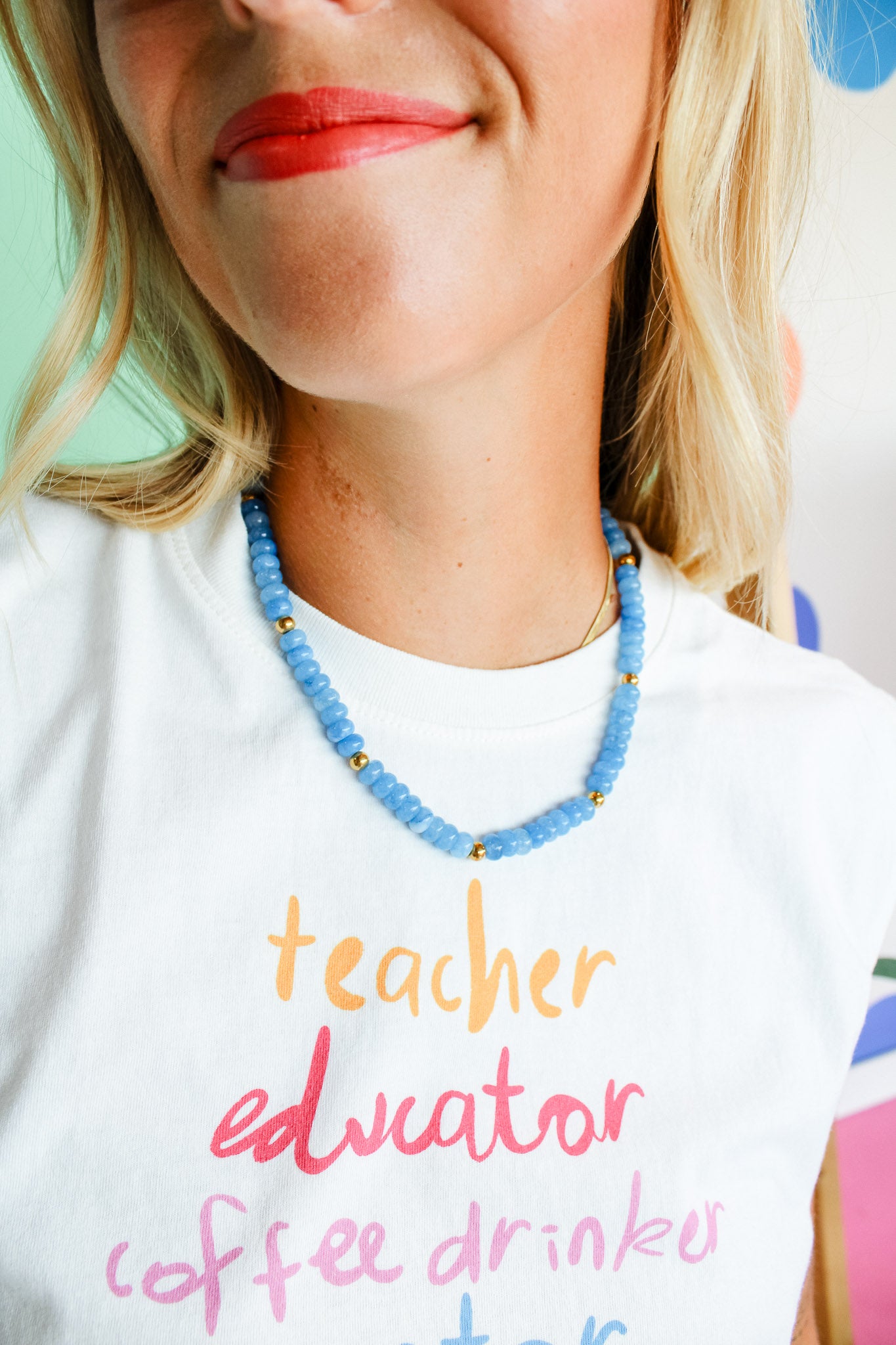 Whimsy Beaded Necklace - Sky Blue + Gold