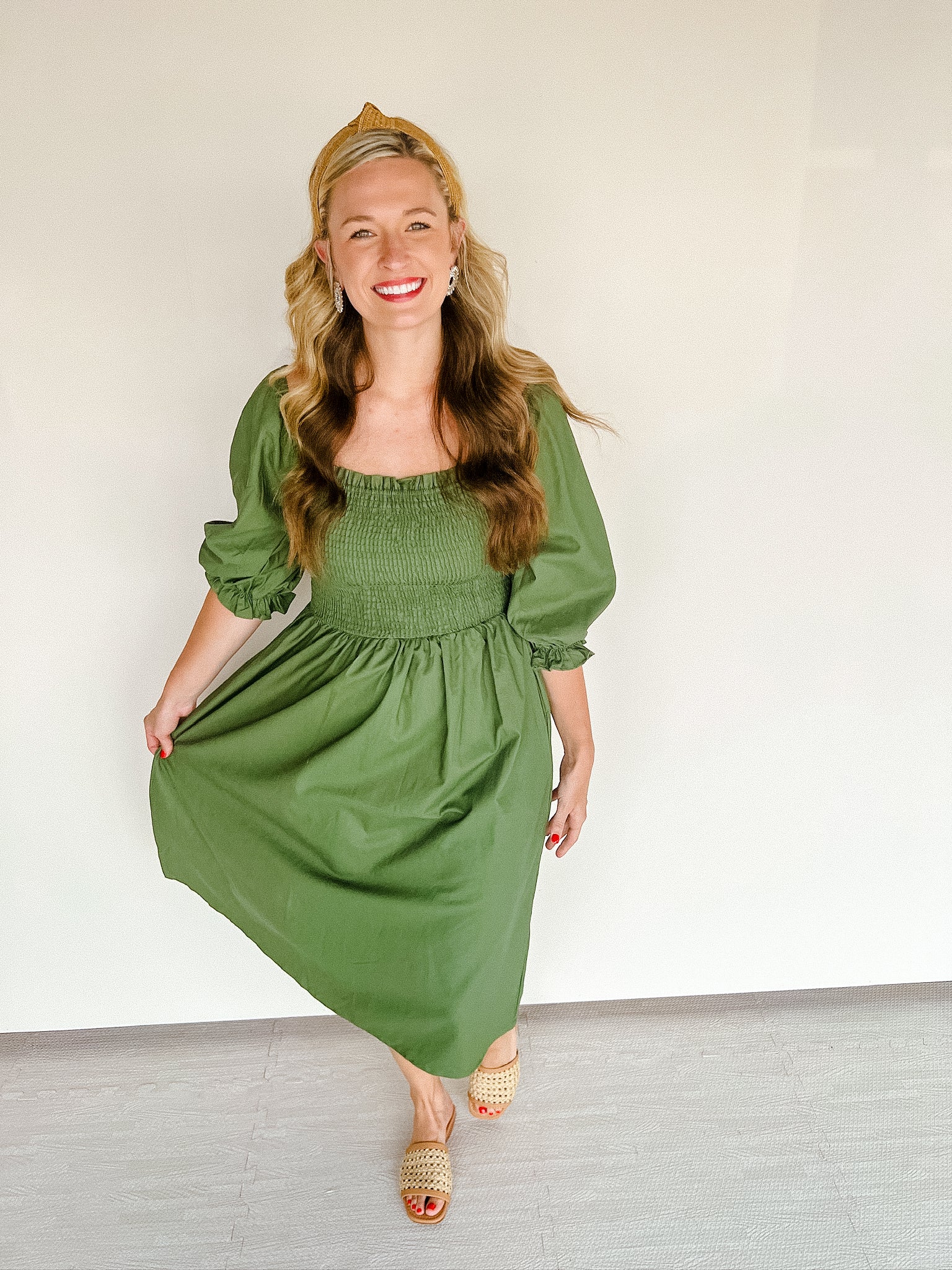 Trixie Puff Sleeve Midi Dress - Olive