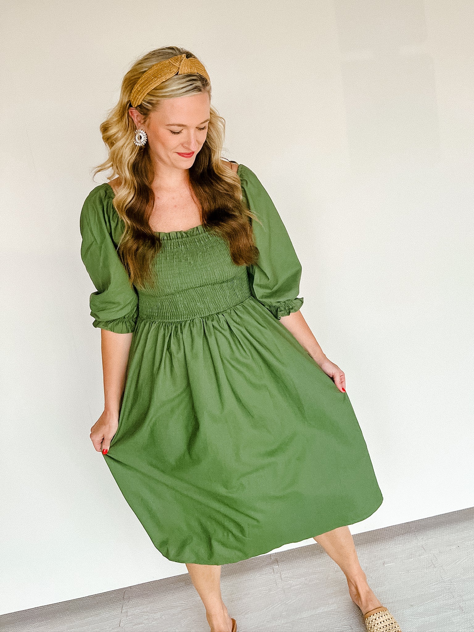 Trixie Puff Sleeve Midi Dress - Olive