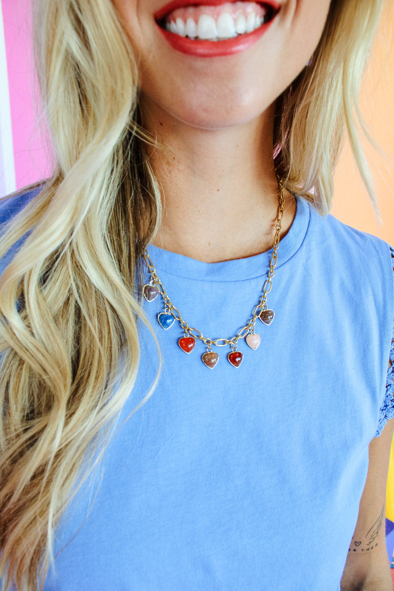 Renaissance Heart Charm Necklace - Gold + Earthy Multi