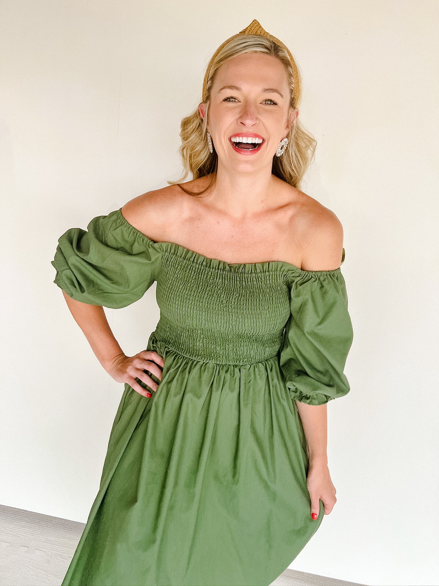 Trixie Puff Sleeve Midi Dress - Olive