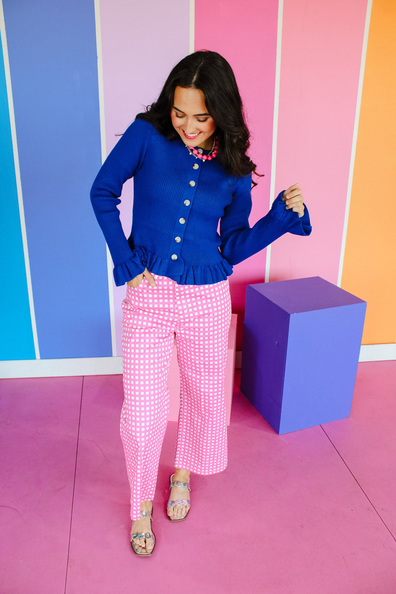 Aurora Gingham Pants - Cerise + White