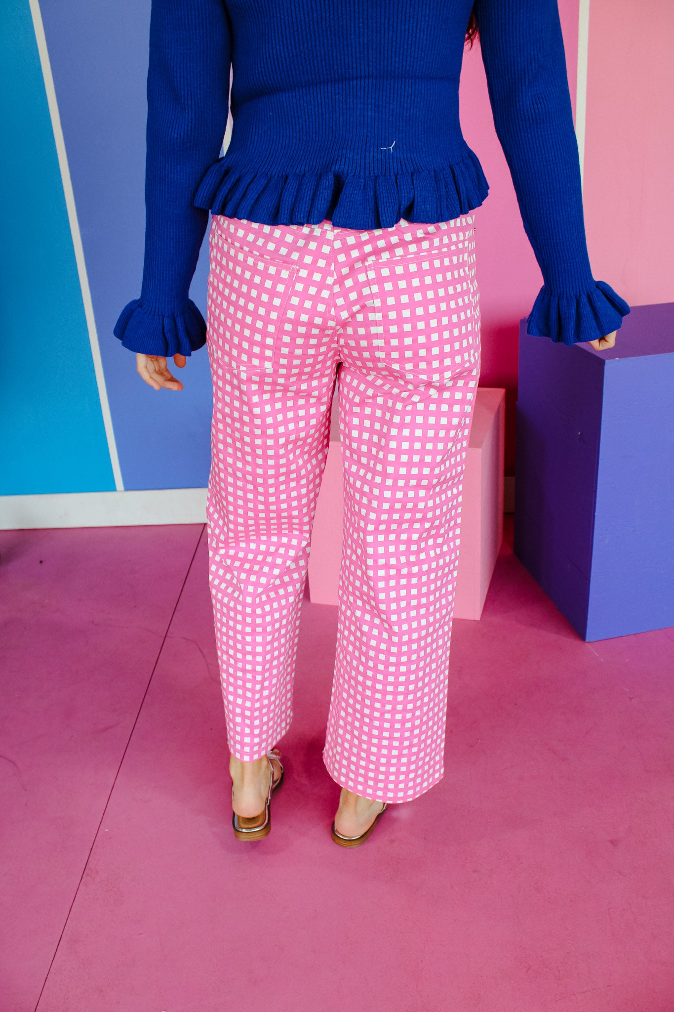 Aurora Gingham Pants - Cerise + White
