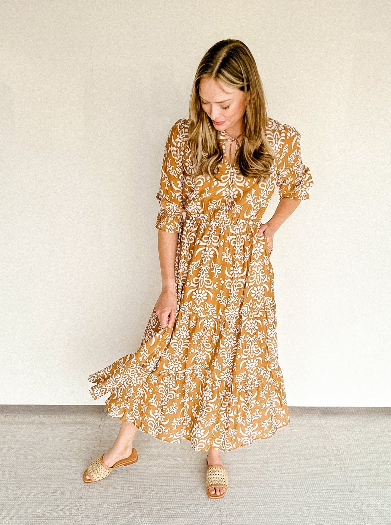 Yours Truly Floral Dress - Tan