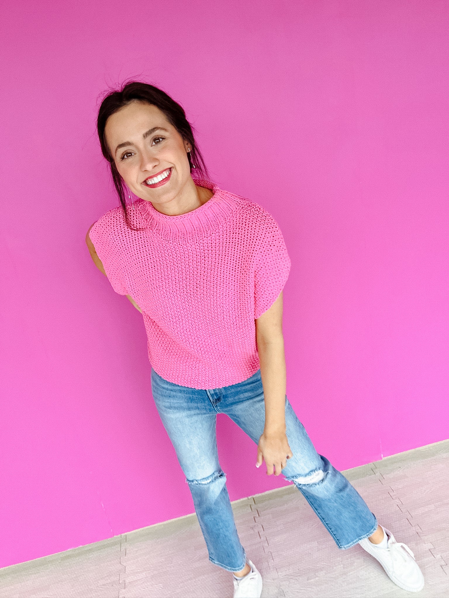 Hallie Drop Shoulder Sweater - Bright Winter Pink