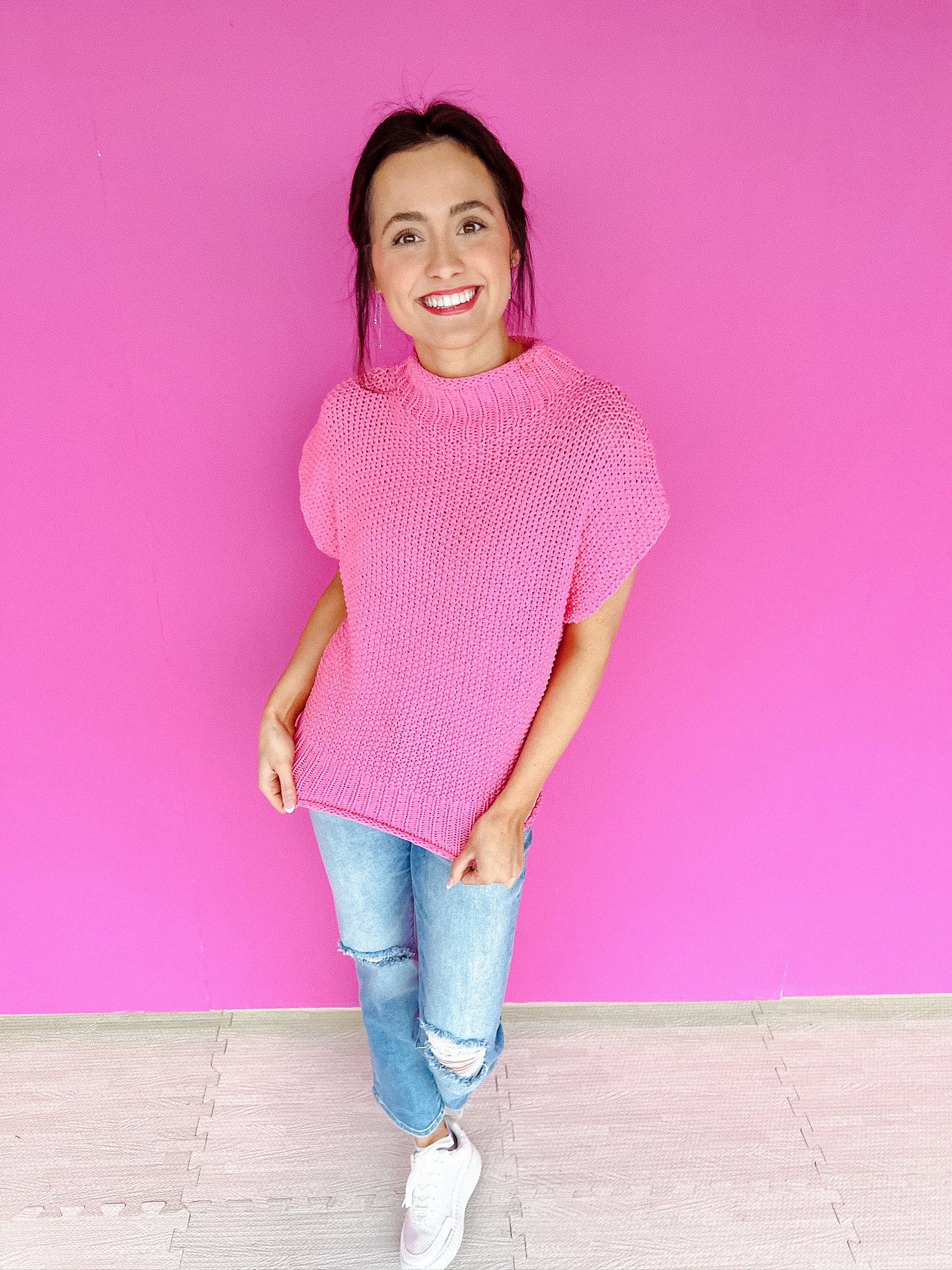 Hallie Drop Shoulder Sweater - Bright Winter Pink