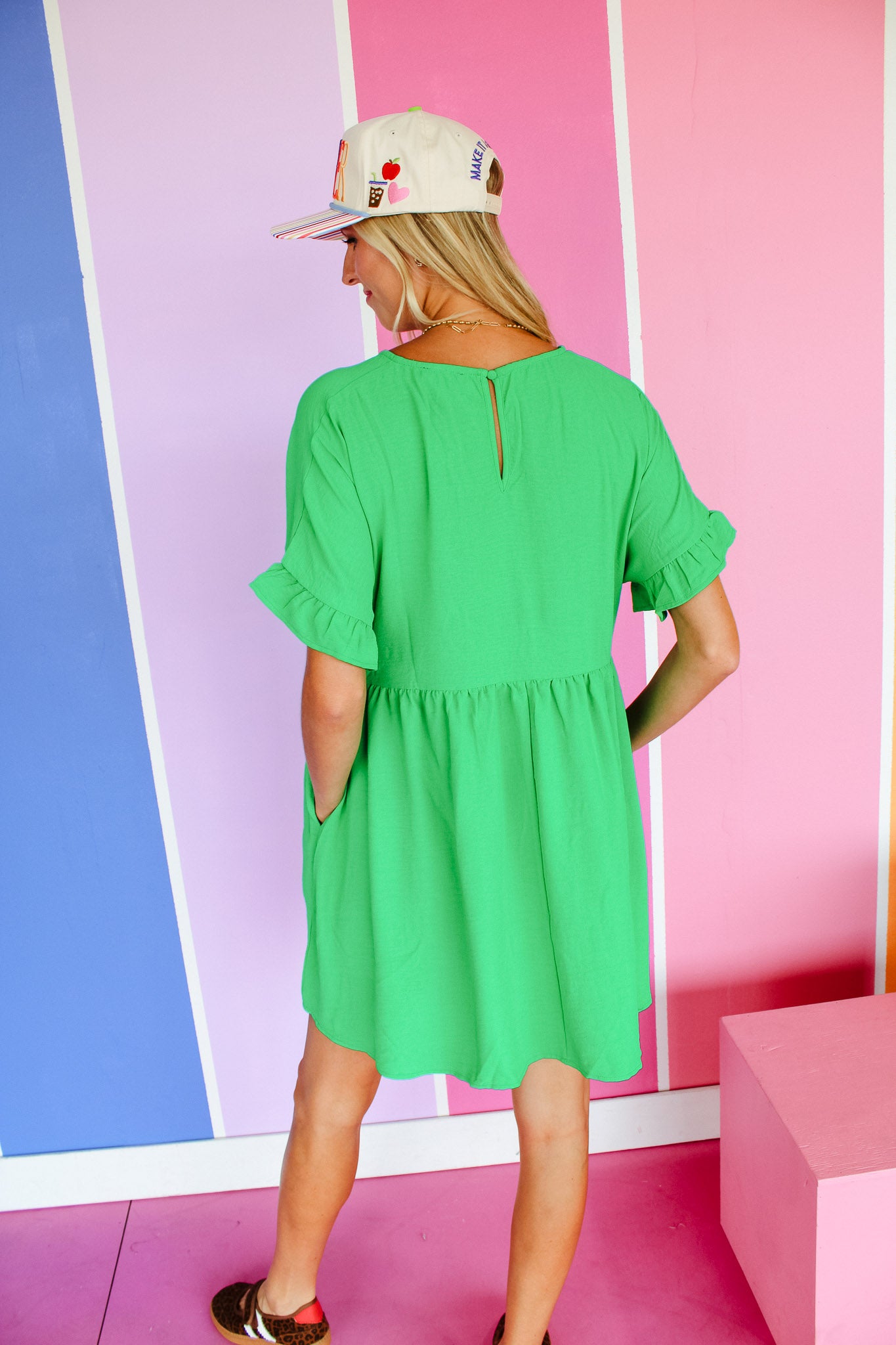 Harley V-Neck Mini Dress - Leaf Green