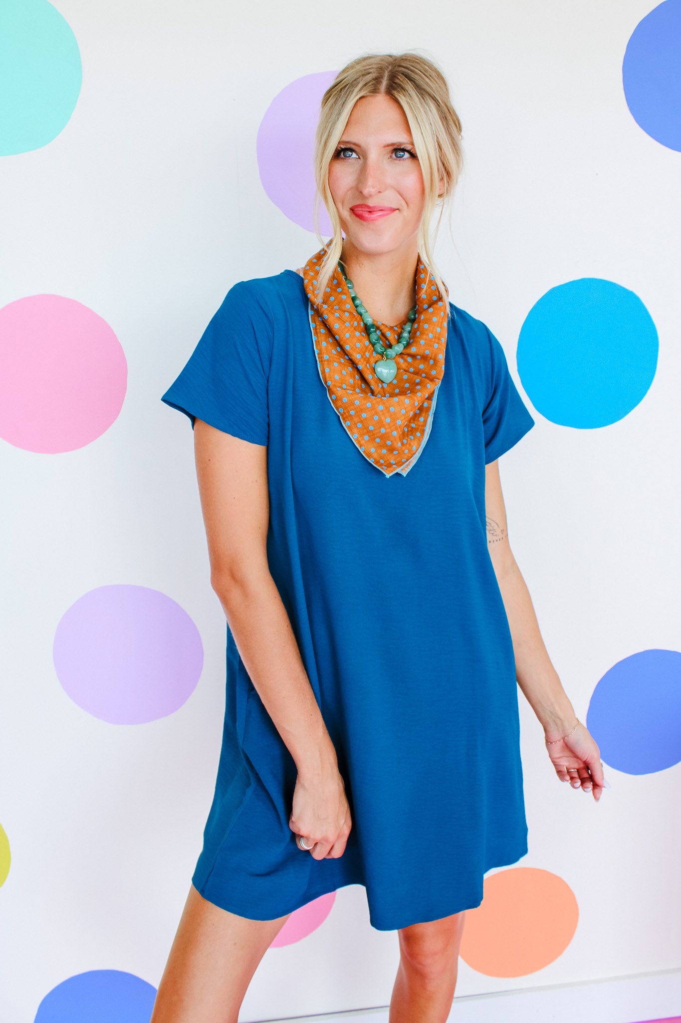 Minnie Round Neck Shift Dress - Sea Green
