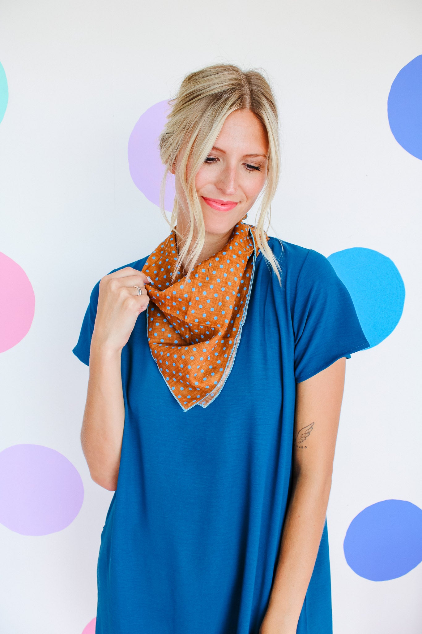 Delilah Bandana Scarf - Tan + Warm Blue