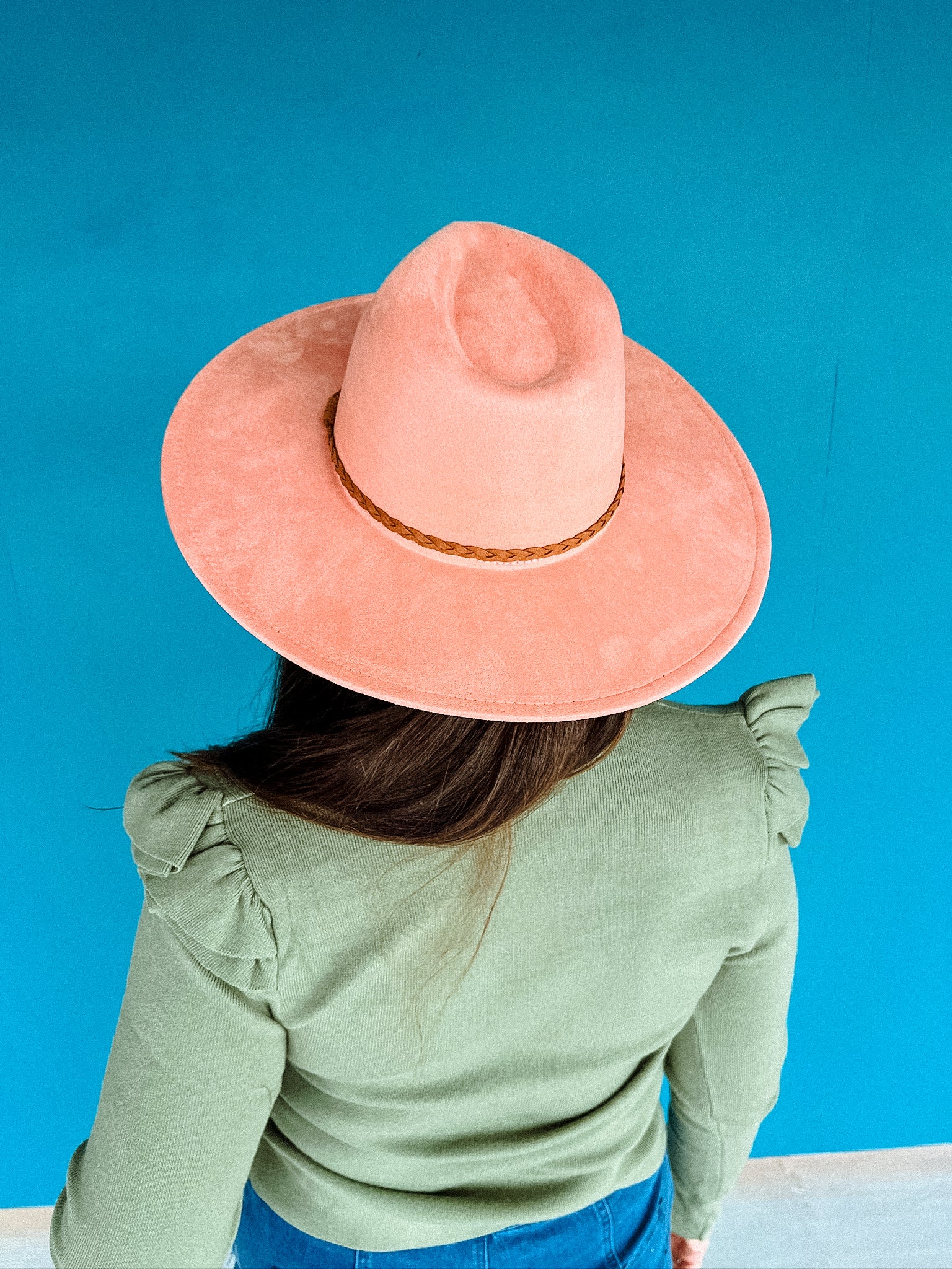 Aspen Wide Brim Suede Hat - Coral