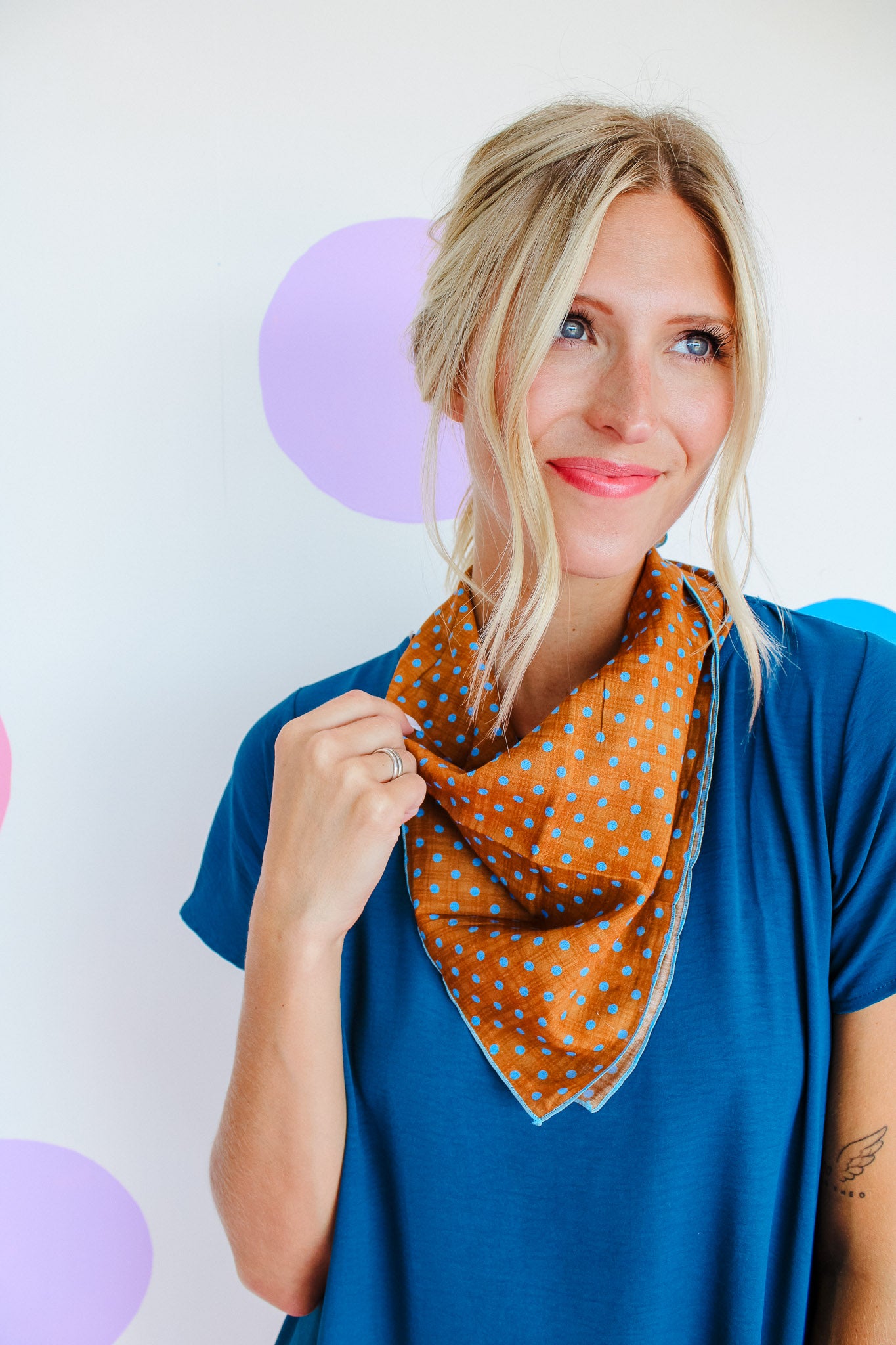 Delilah Bandana Scarf - Tan + Warm Blue