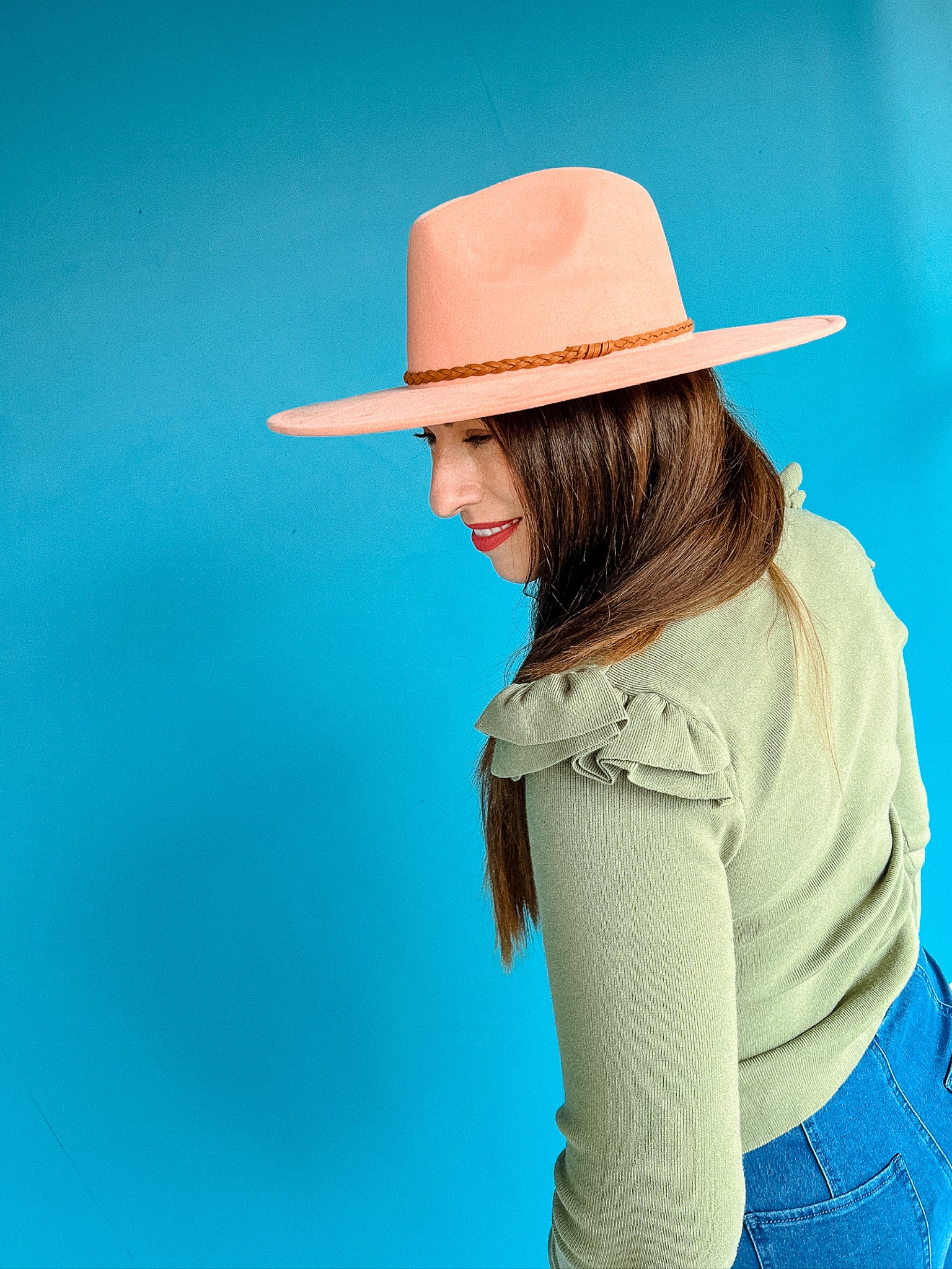 Aspen Wide Brim Suede Hat - Coral